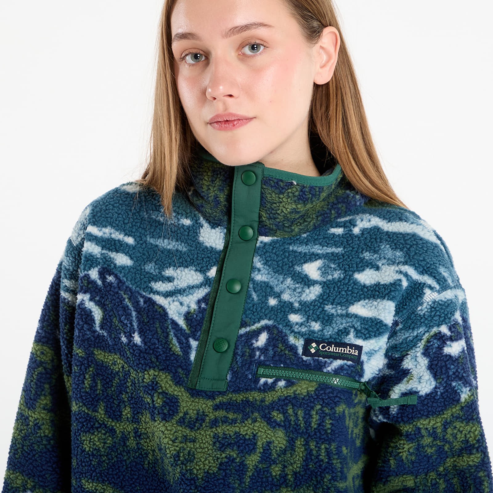 Sieviešu džemperi Columbia Helvetia™ II Printed Cropped Half Snap Everblue Sisters/ Rain Forest