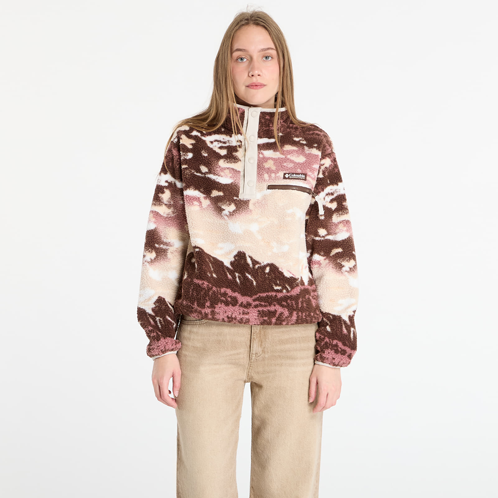 Sieviešu džemperi Columbia Helvetia™ II Printed Cropped Half Snap Tobacco Sisters/ Dark Stone