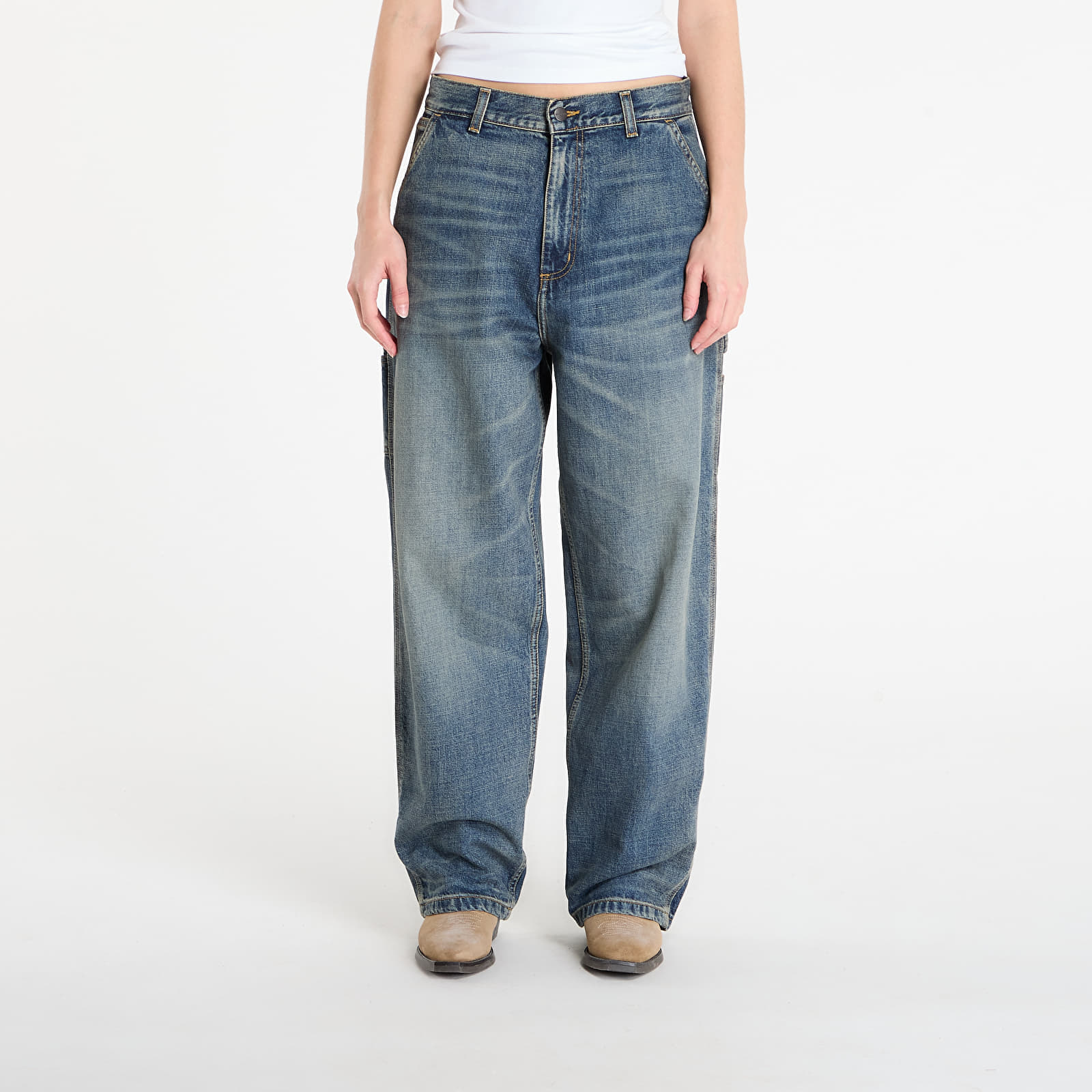 Pants Carhartt WIP W' Brandon Single Knee Pant Blue Worn Used Wash S