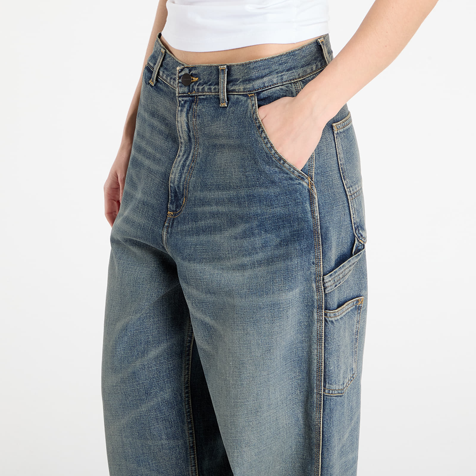 Vaqueros de mujer Carhartt WIP W' Brandon Single Knee Pant Blue Worn Used Wash