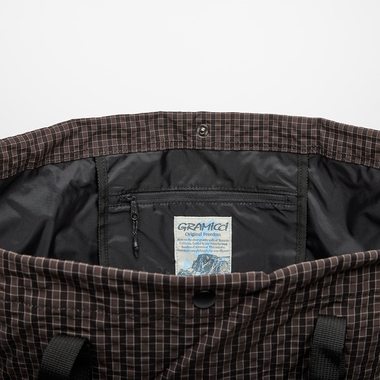 Bolsas de ombro masculinas Gramicci Plaid Climbing Tote Deep Brown