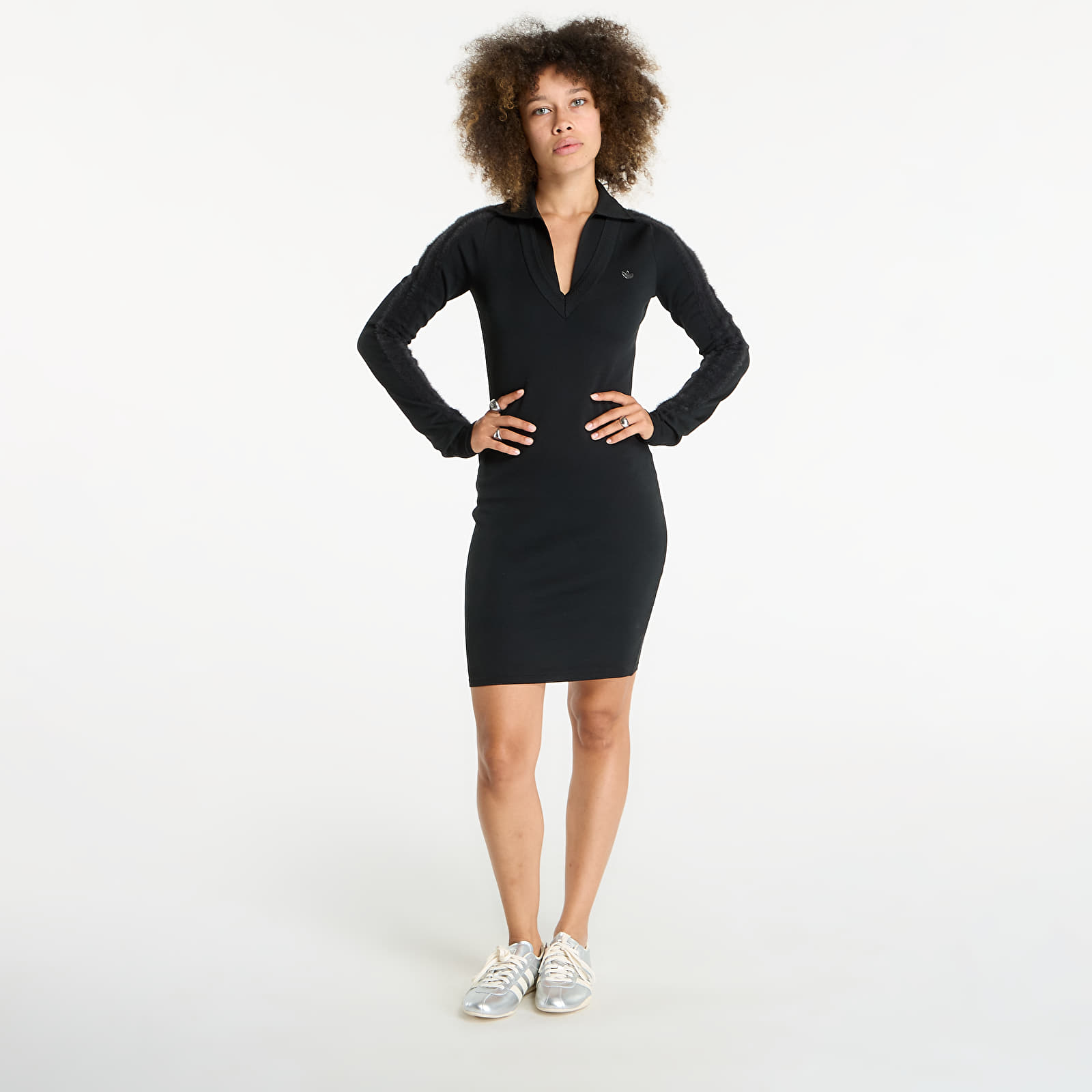 Dámské šaty adidas Long Sleeve Collared Dress Black