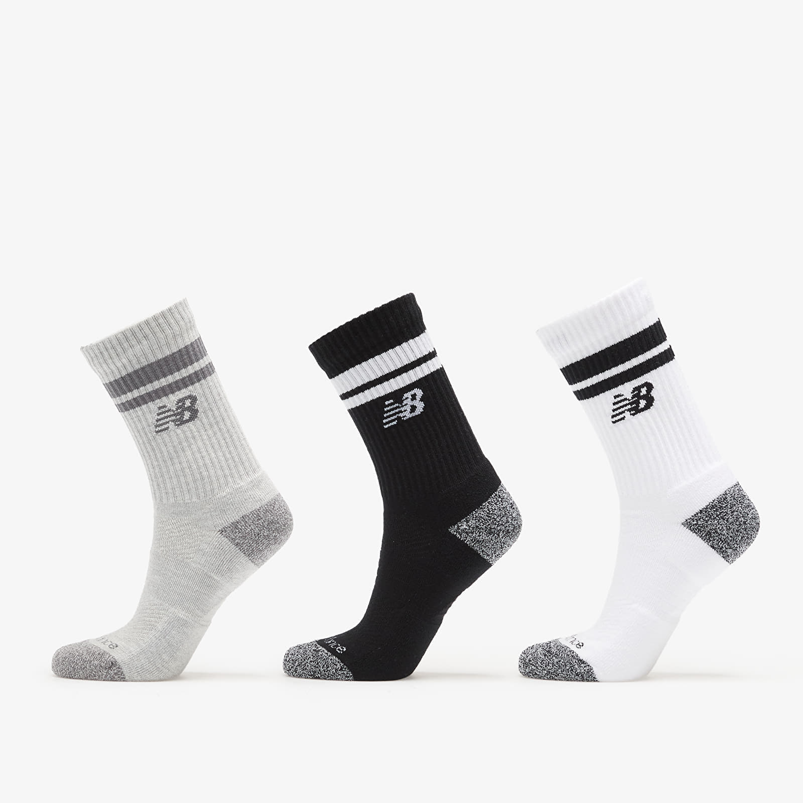 New Balance Active Lifestyle Striped Crew Socks 3-Pack White/ Black/ Grey S