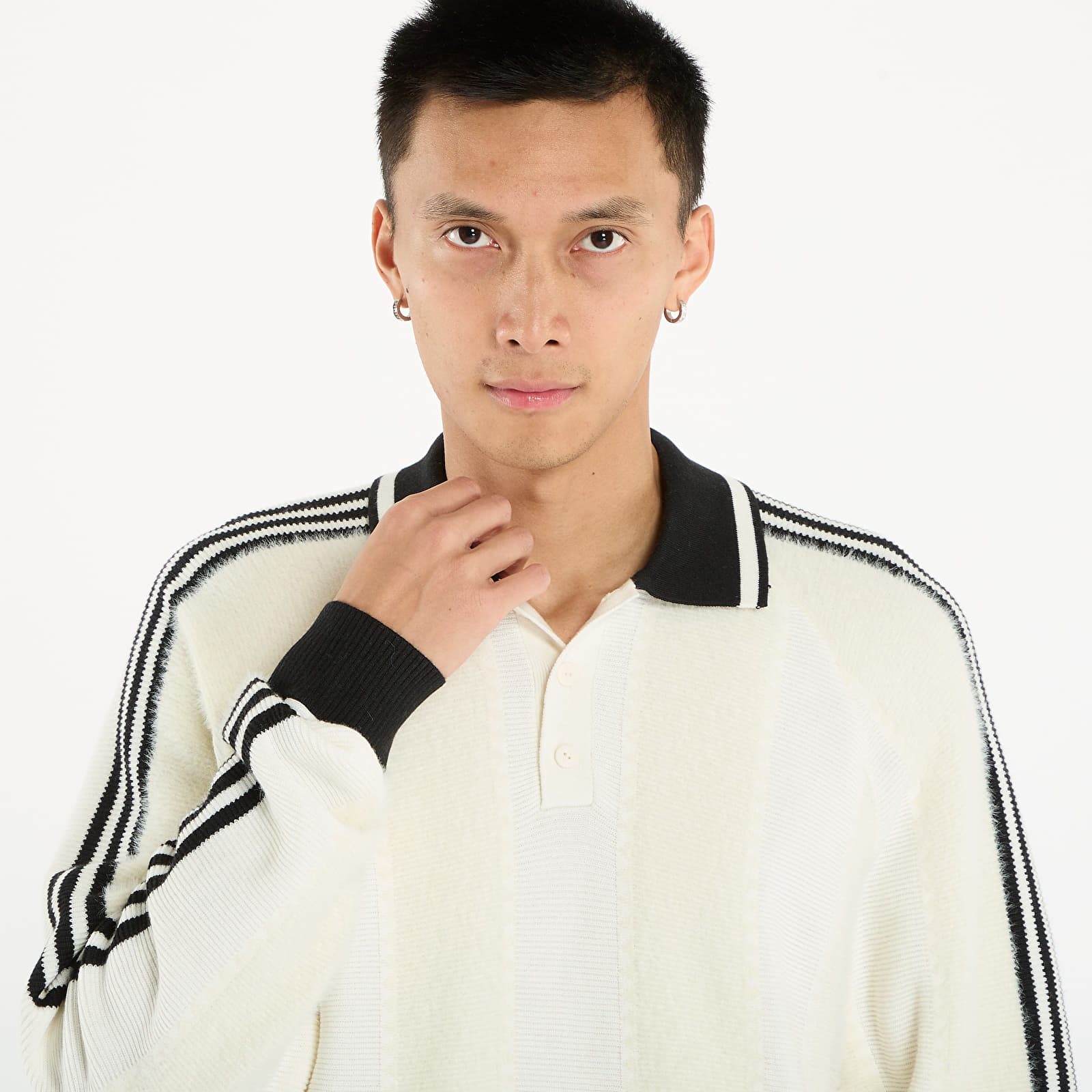 Herenshirts adidas Premium Knitted Jersey Cream White/ Preloved Red