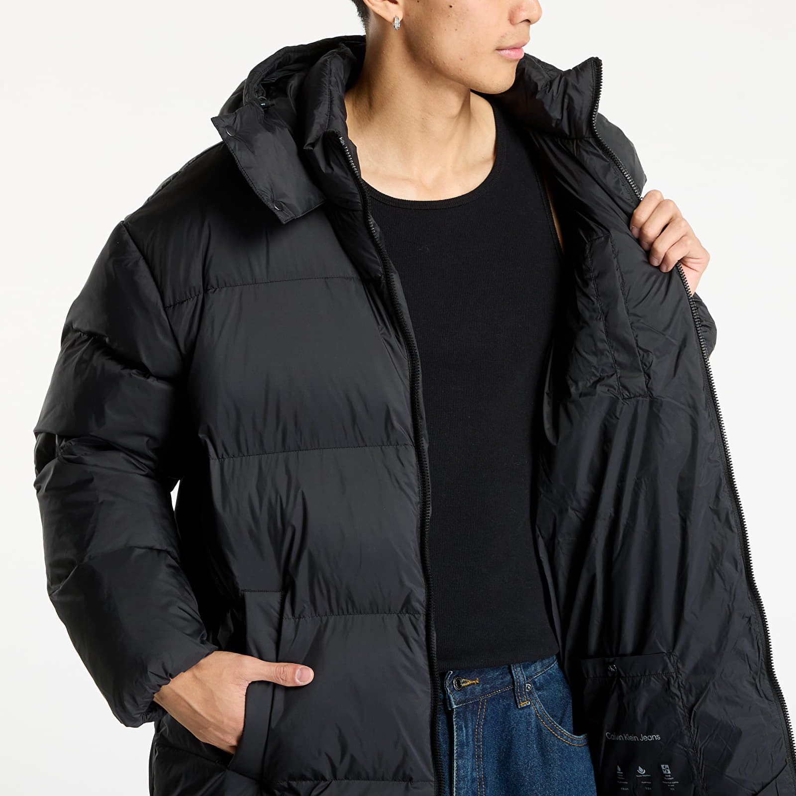 Pánské kabáty Calvin Klein Jeans Ls Long Length Hooded Coat Black