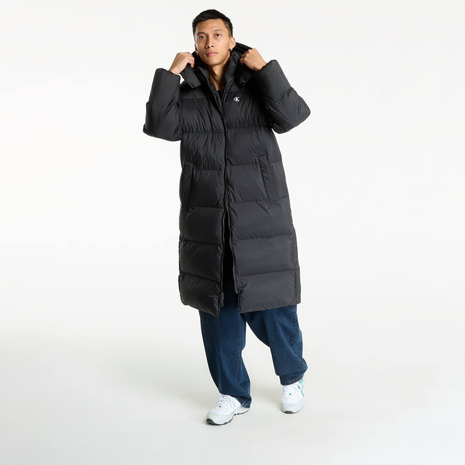 Pánské kabáty Calvin Klein Jeans Ls Long Length Hooded Coat Black