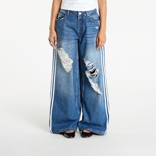 adidas Originals Loose Denim Destressed Pants Medium Blue Denim