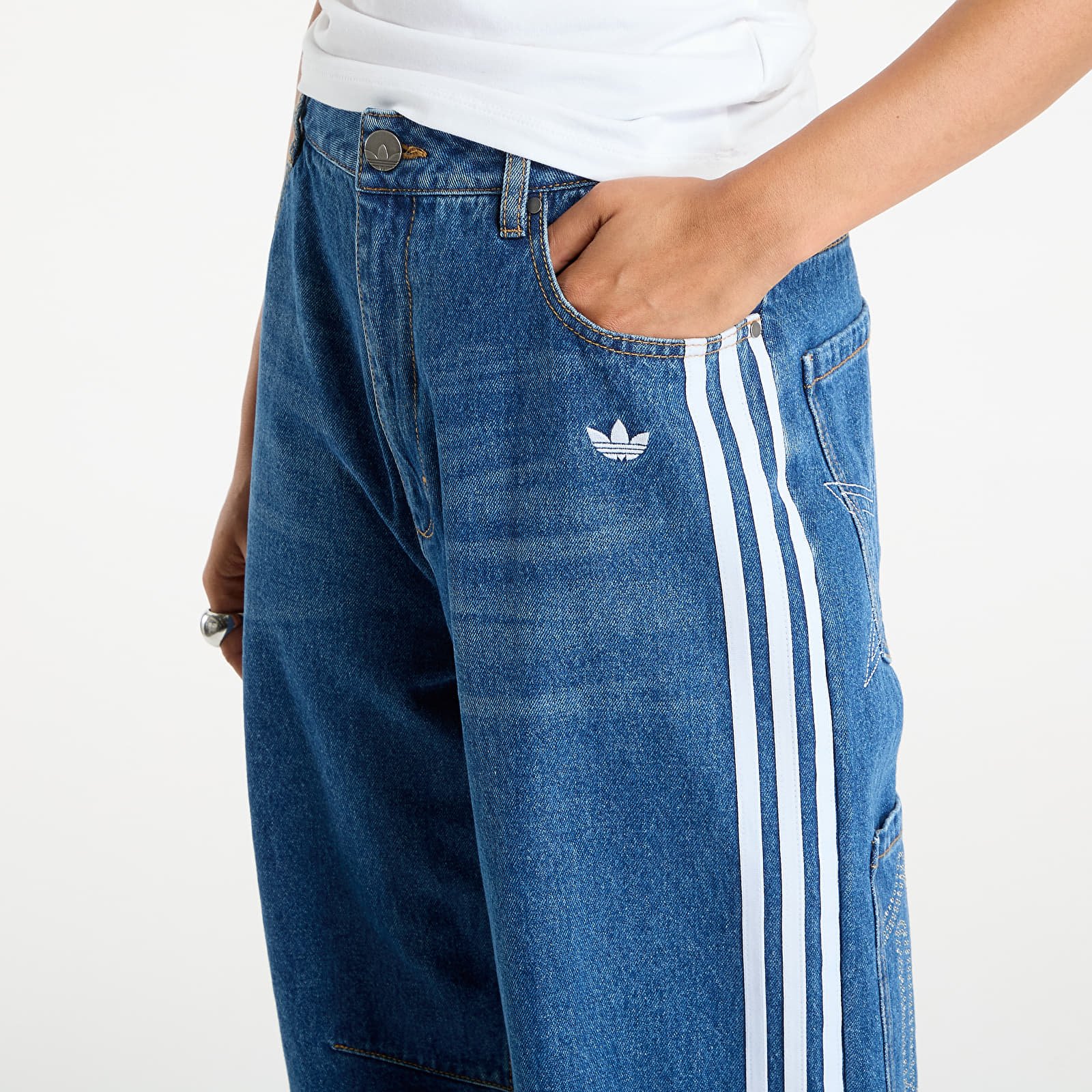 Dámské jeans adidas Originals Baggy GFX Denim Dark Blue/ Grey Two