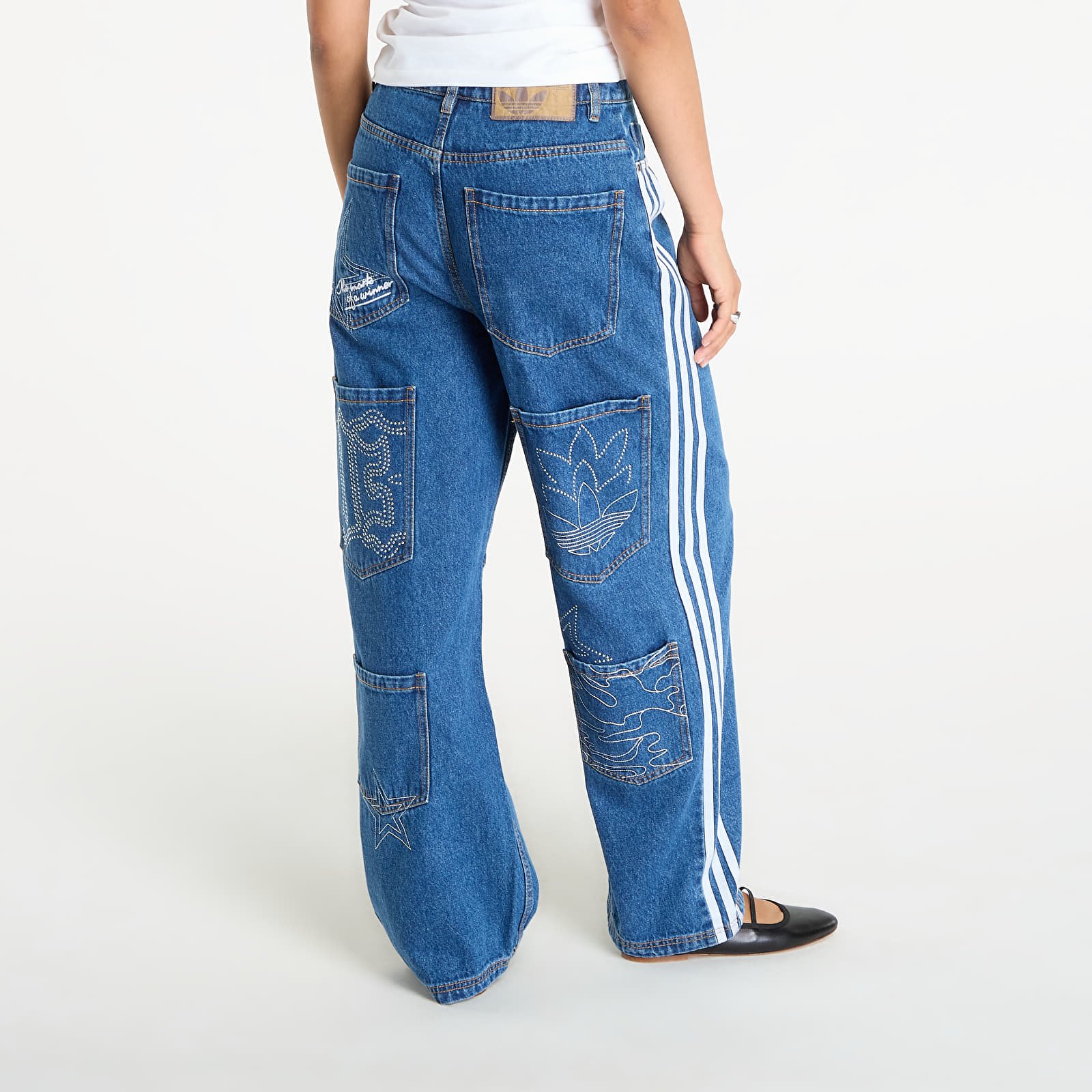 Dámské jeans adidas Originals Baggy GFX Denim Dark Blue/ Grey Two
