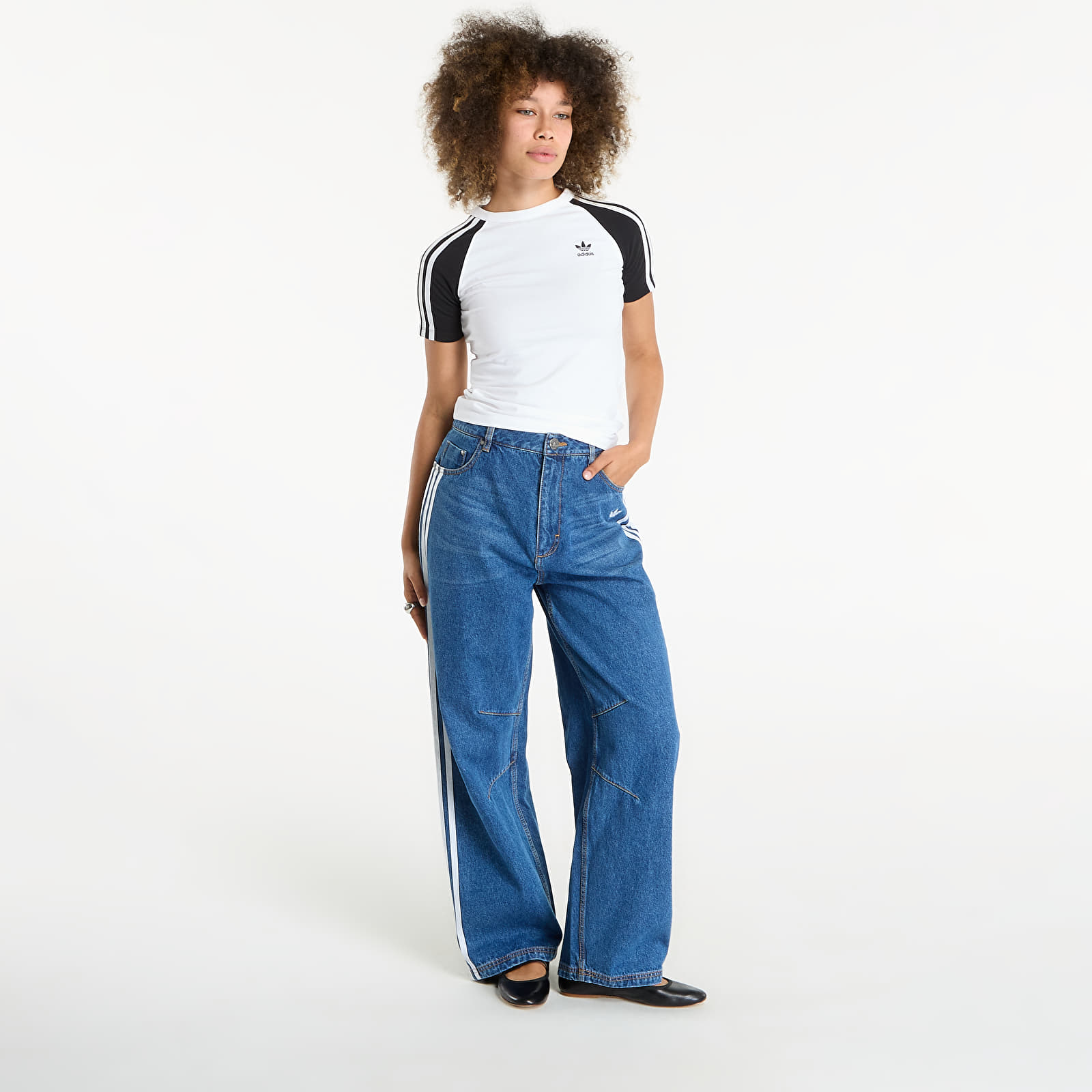 Dámské jeans adidas Originals Baggy GFX Denim Dark Blue/ Grey Two