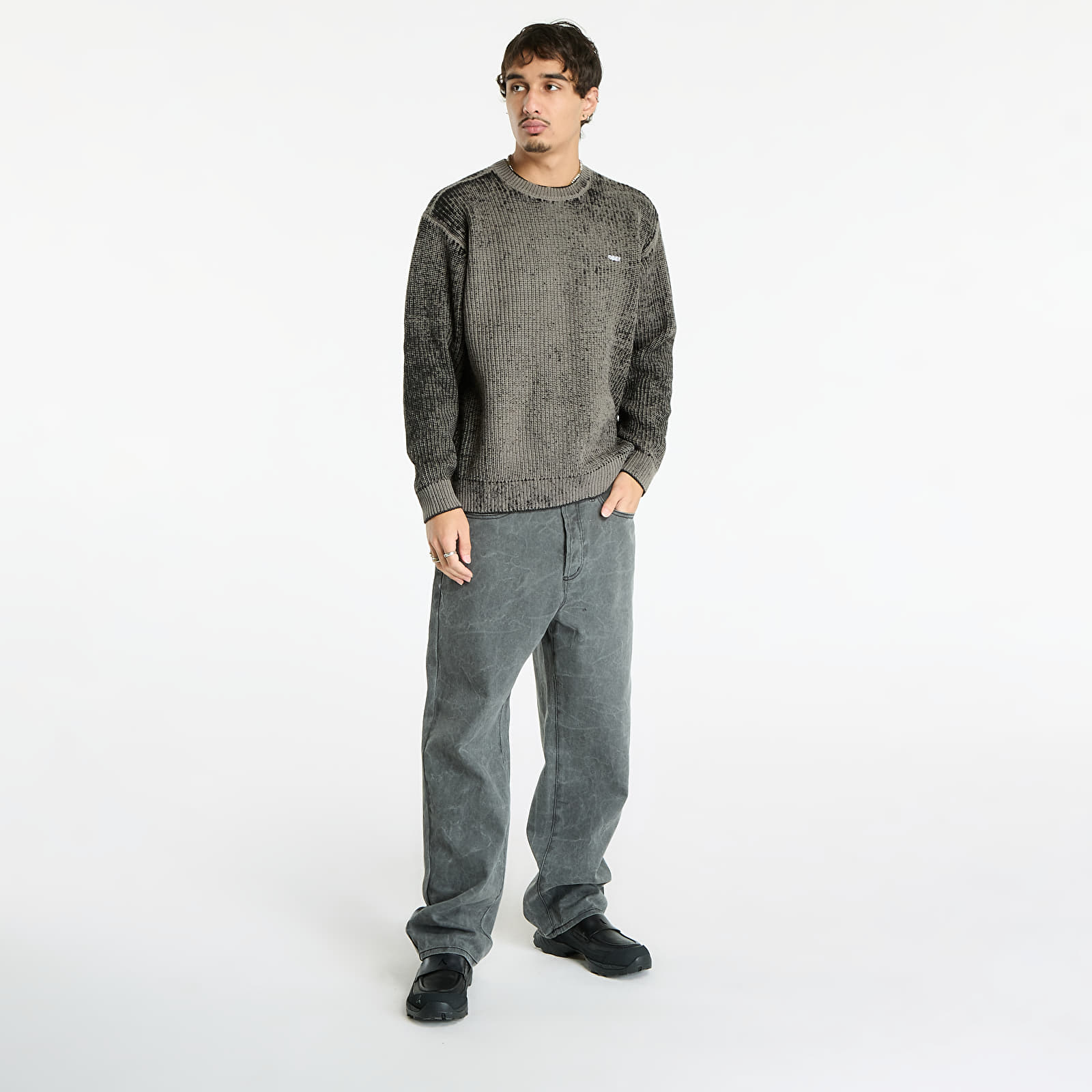 Pantaloni bărbați OBEY Classic Wrinkle Baggy Denim Black Wrinkle Wash