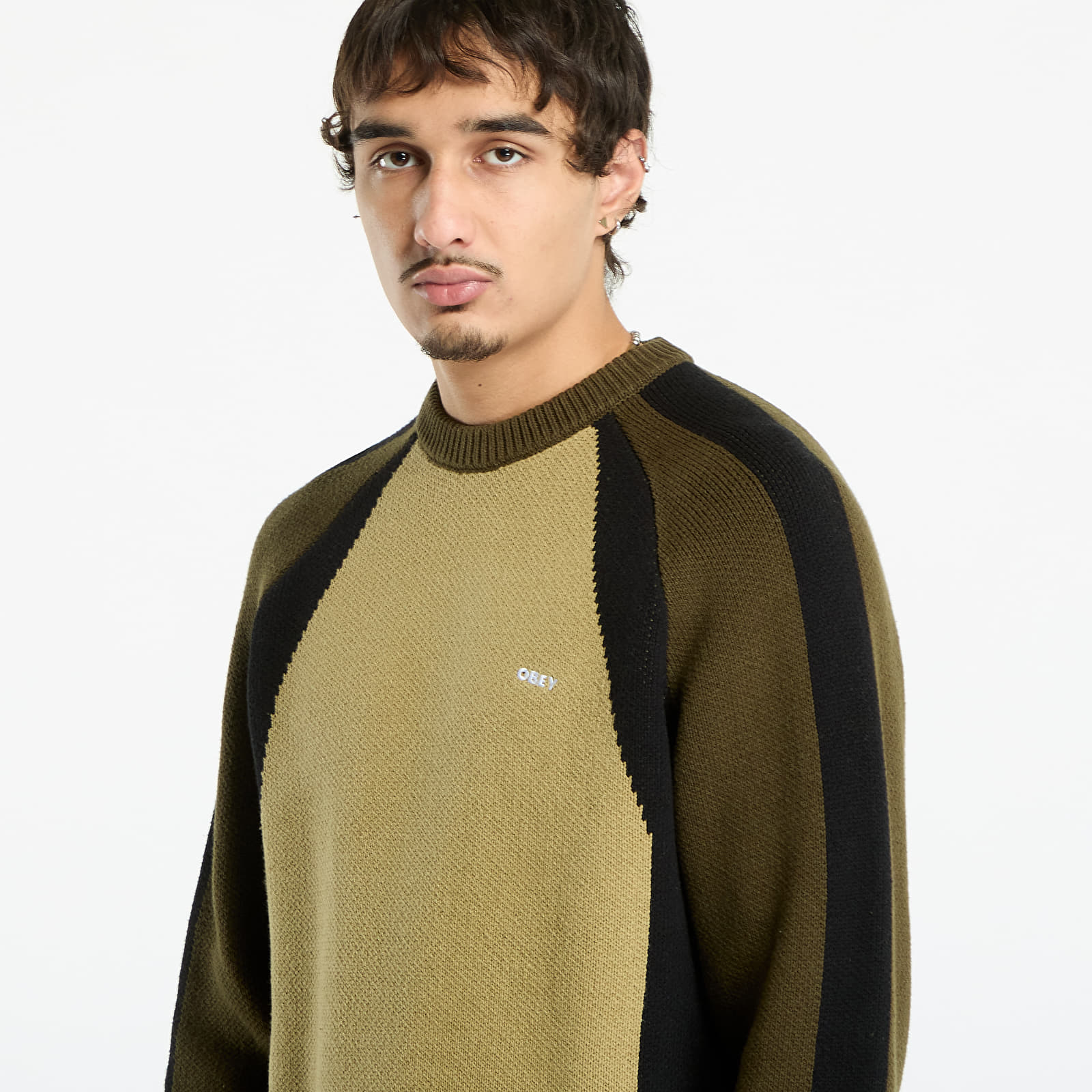 Hanorace pentru bărbați OBEY Raglan Crew Neck Sweater Mermaid Green Multi