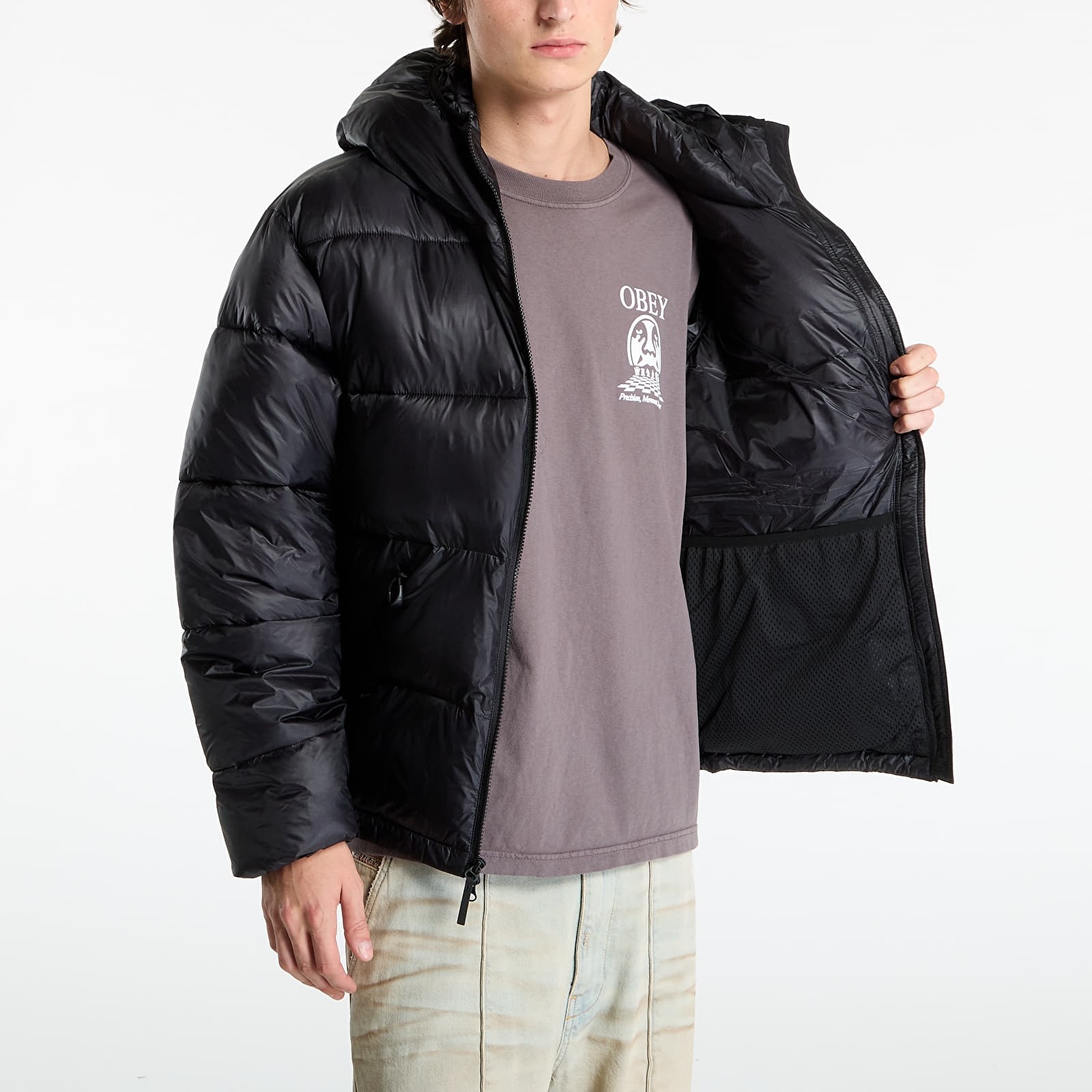 Herrenjacken OBEY Stratus Puffer Jacket Black