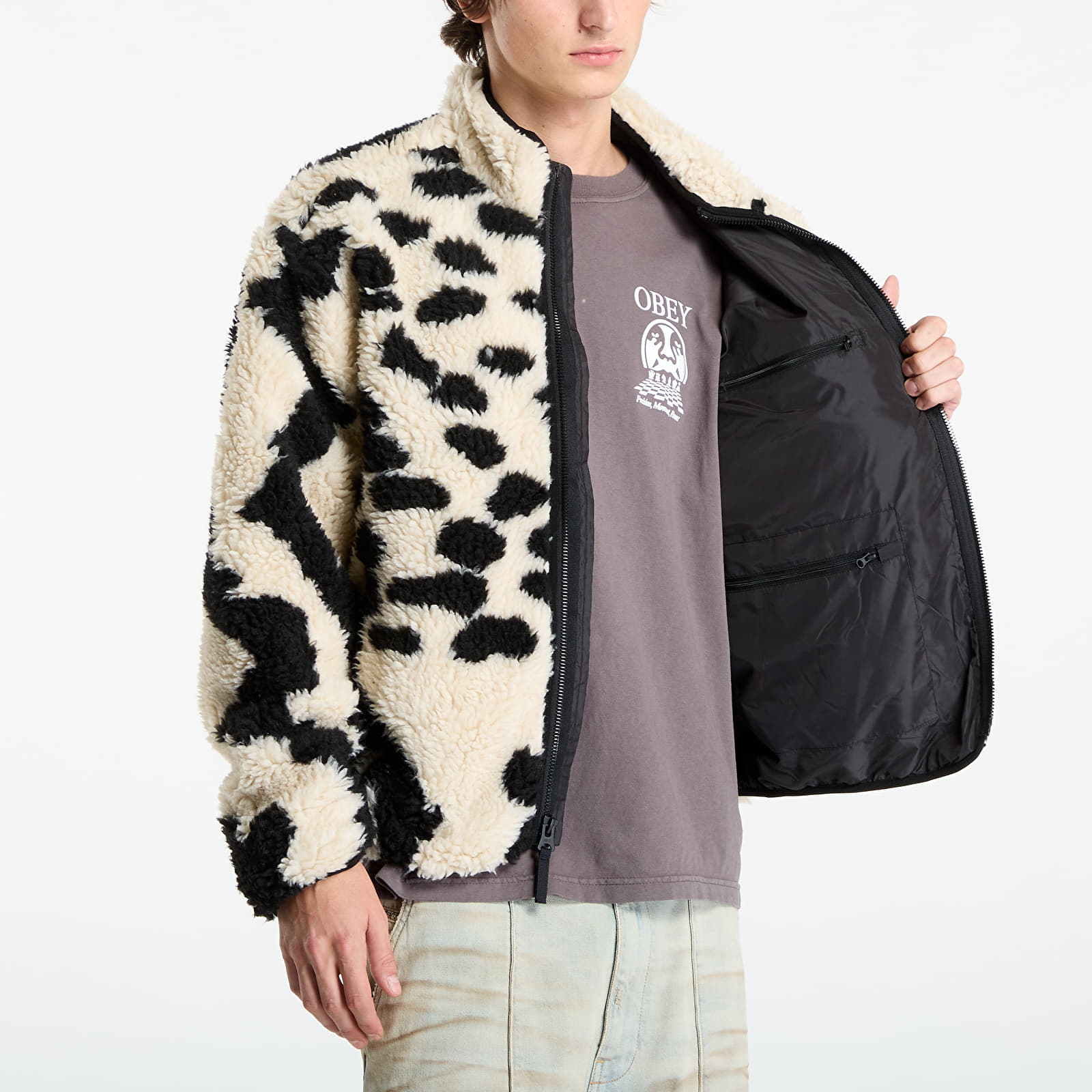 Pánské bundy OBEY Shaggy Sherpa Jacket Clay Multi
