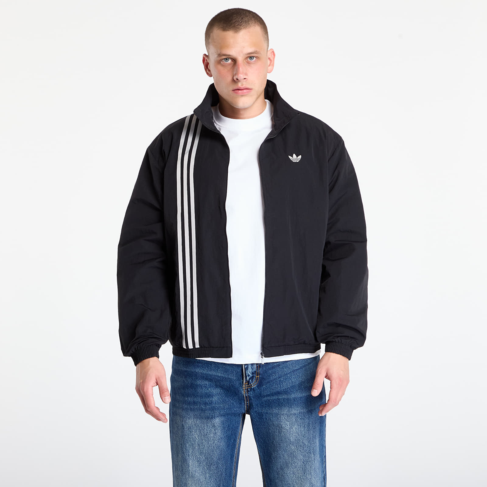 Jachetă adidas Firebird Front Stripes Woven Track Top Black/ Stone Khaki/ Better Scarlet S