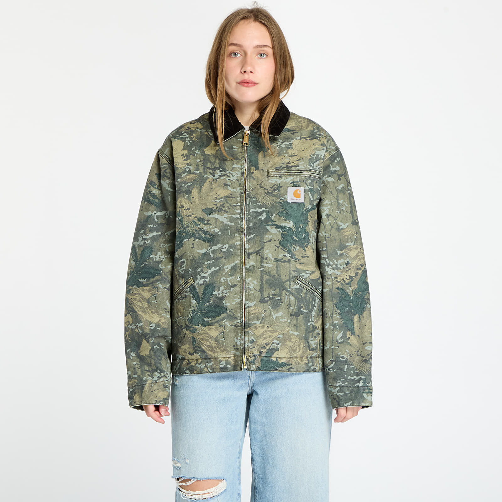 Pánské bundy Carhartt WIP OG Detroit Jacket Camo UNISEX Combi/ Green/ Black Stone Washed