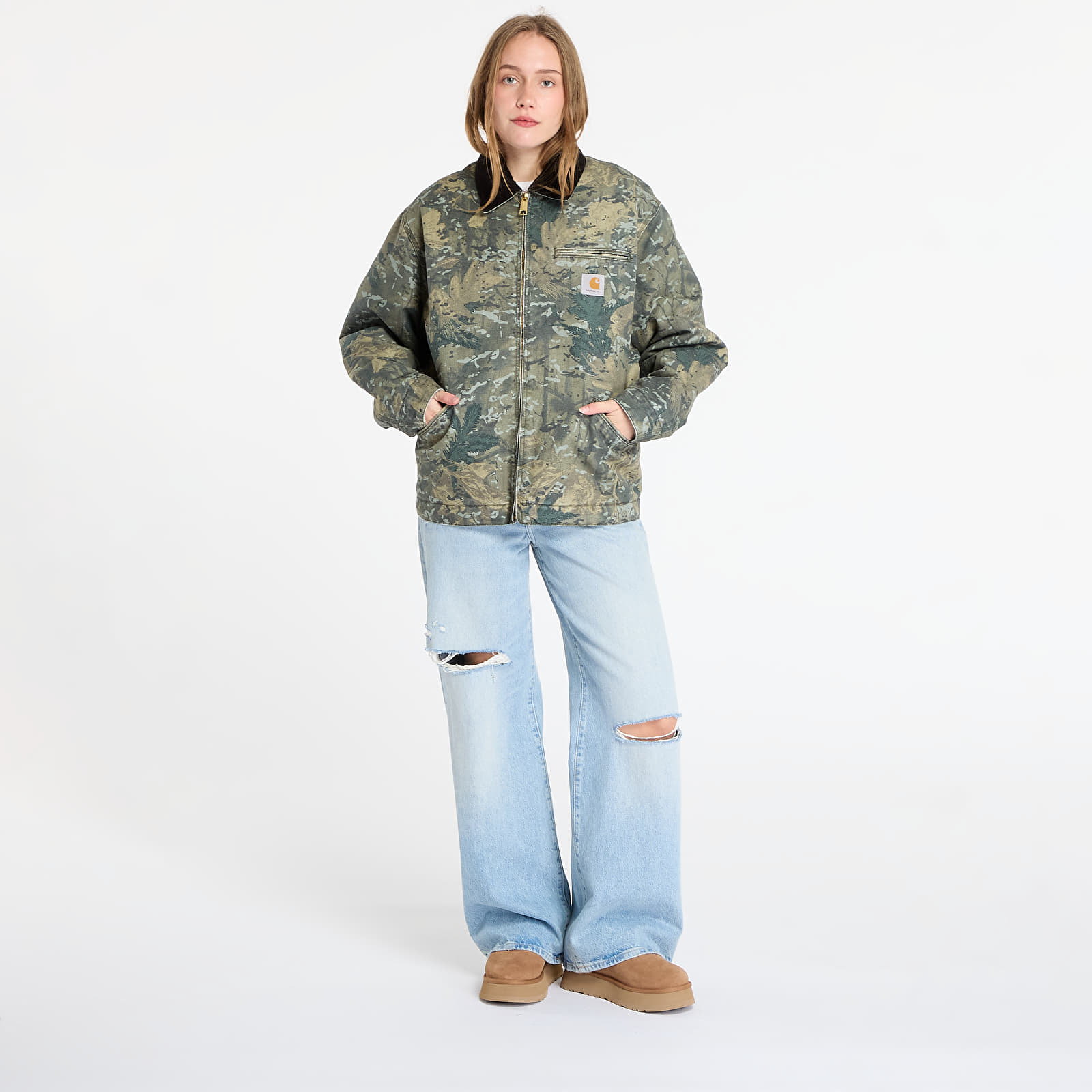 Pánské bundy Carhartt WIP OG Detroit Jacket Camo UNISEX Combi/ Green/ Black Stone Washed