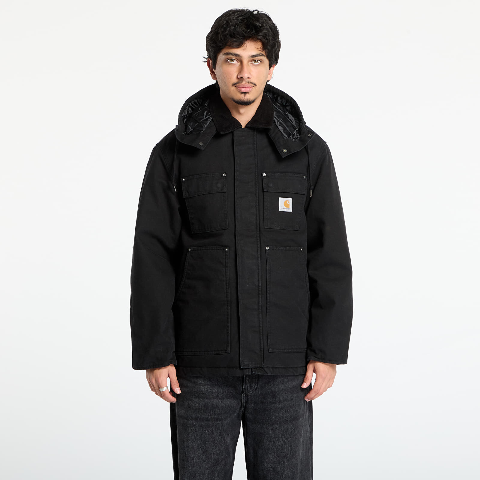 Pánské bundy Carhartt WIP Ambel Coat UNISEX  Black/ Black Stone Washed