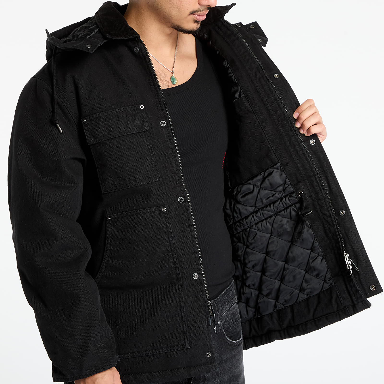 Pánské bundy Carhartt WIP Ambel Coat UNISEX  Black/ Black Stone Washed