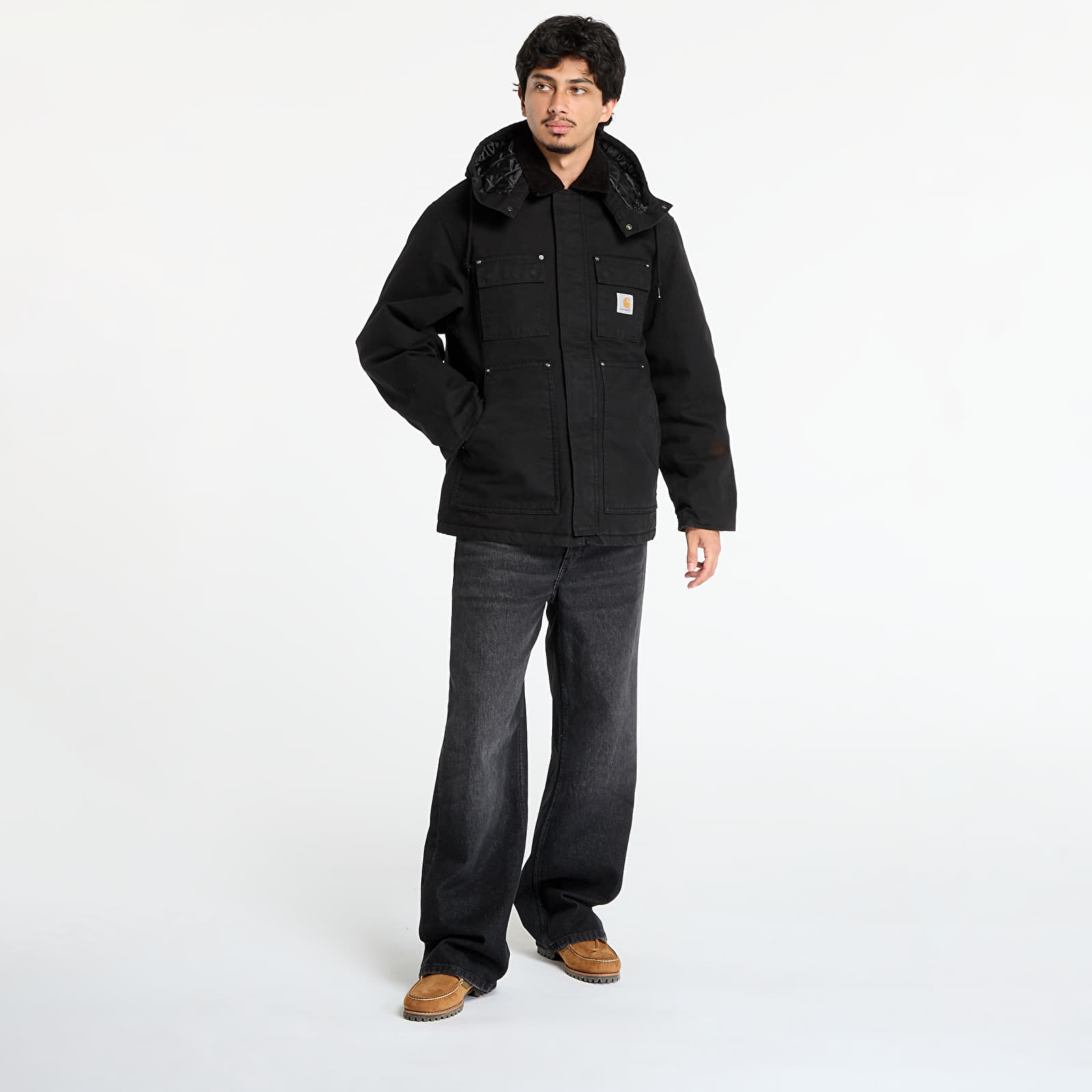 Pánské bundy Carhartt WIP Ambel Coat UNISEX  Black/ Black Stone Washed
