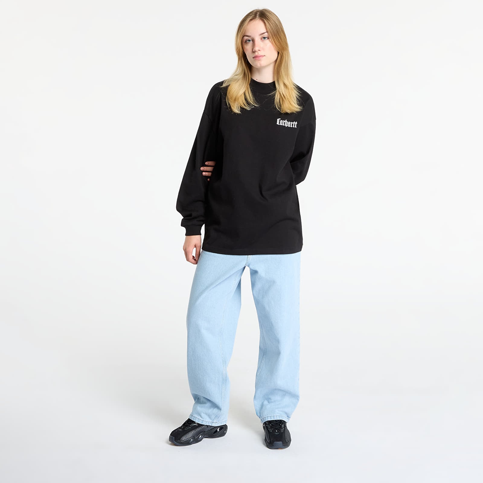 Férfi pólok Carhartt WIP L/S Schooling Mockneck T-Shirt UNISEX Black/ Wax