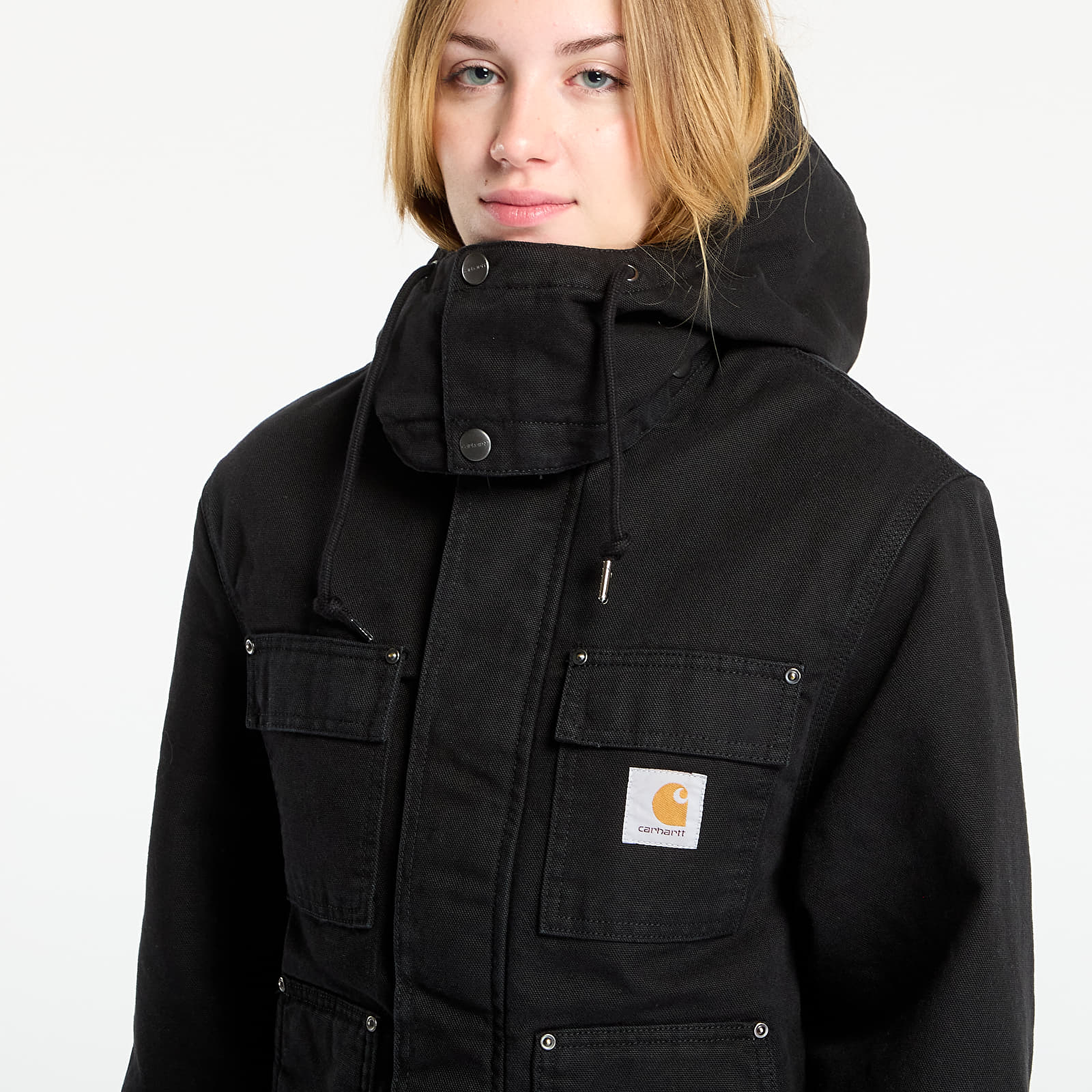 Pánské bundy Carhartt WIP Ambel Coat UNISEX  Black/ Black Stone Washed