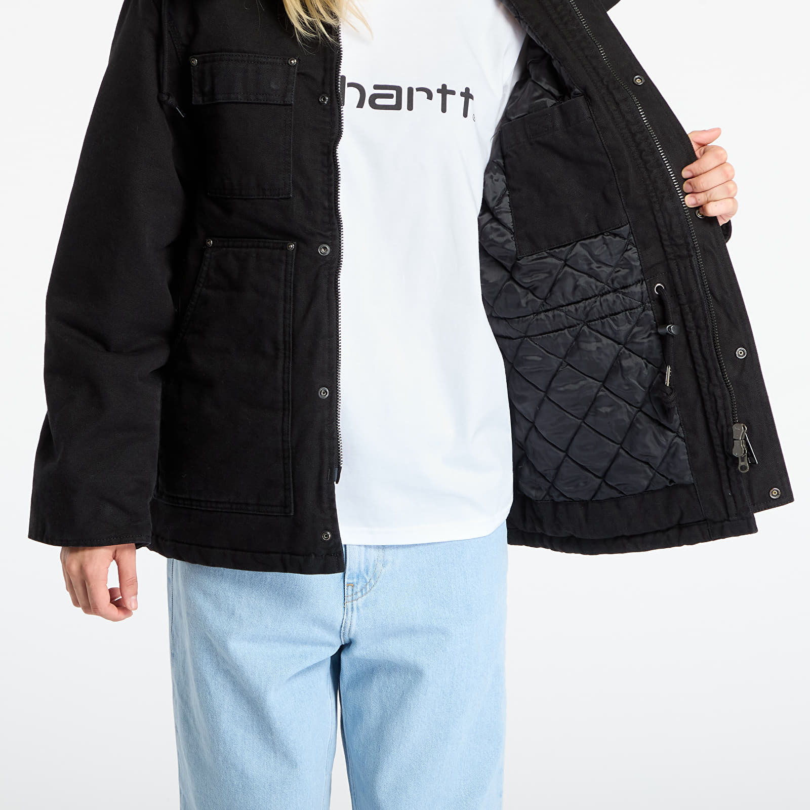 Pánské bundy Carhartt WIP Ambel Coat UNISEX  Black/ Black Stone Washed
