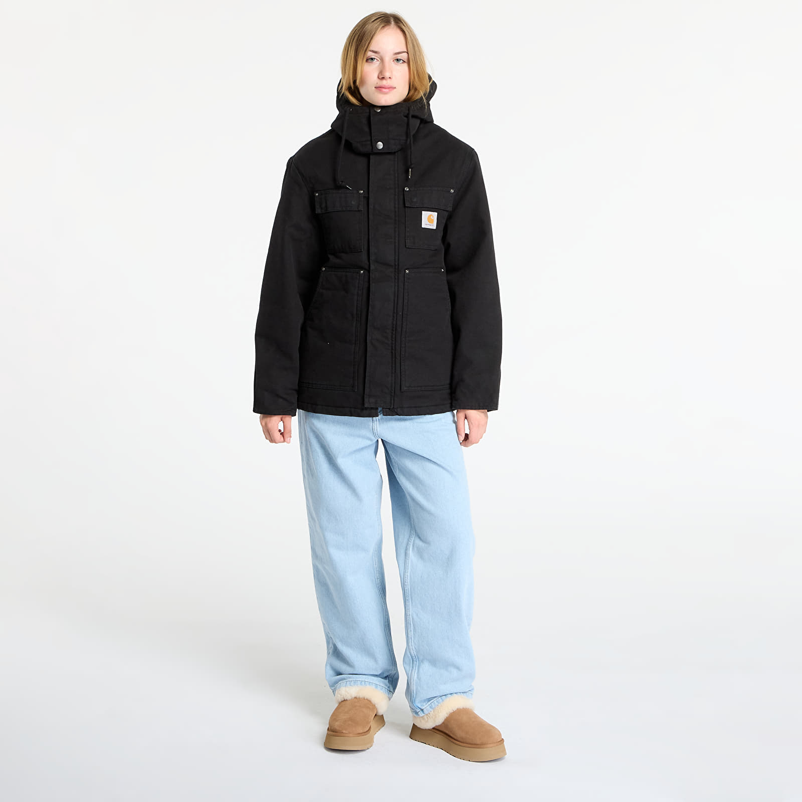 Pánské bundy Carhartt WIP Ambel Coat UNISEX  Black/ Black Stone Washed