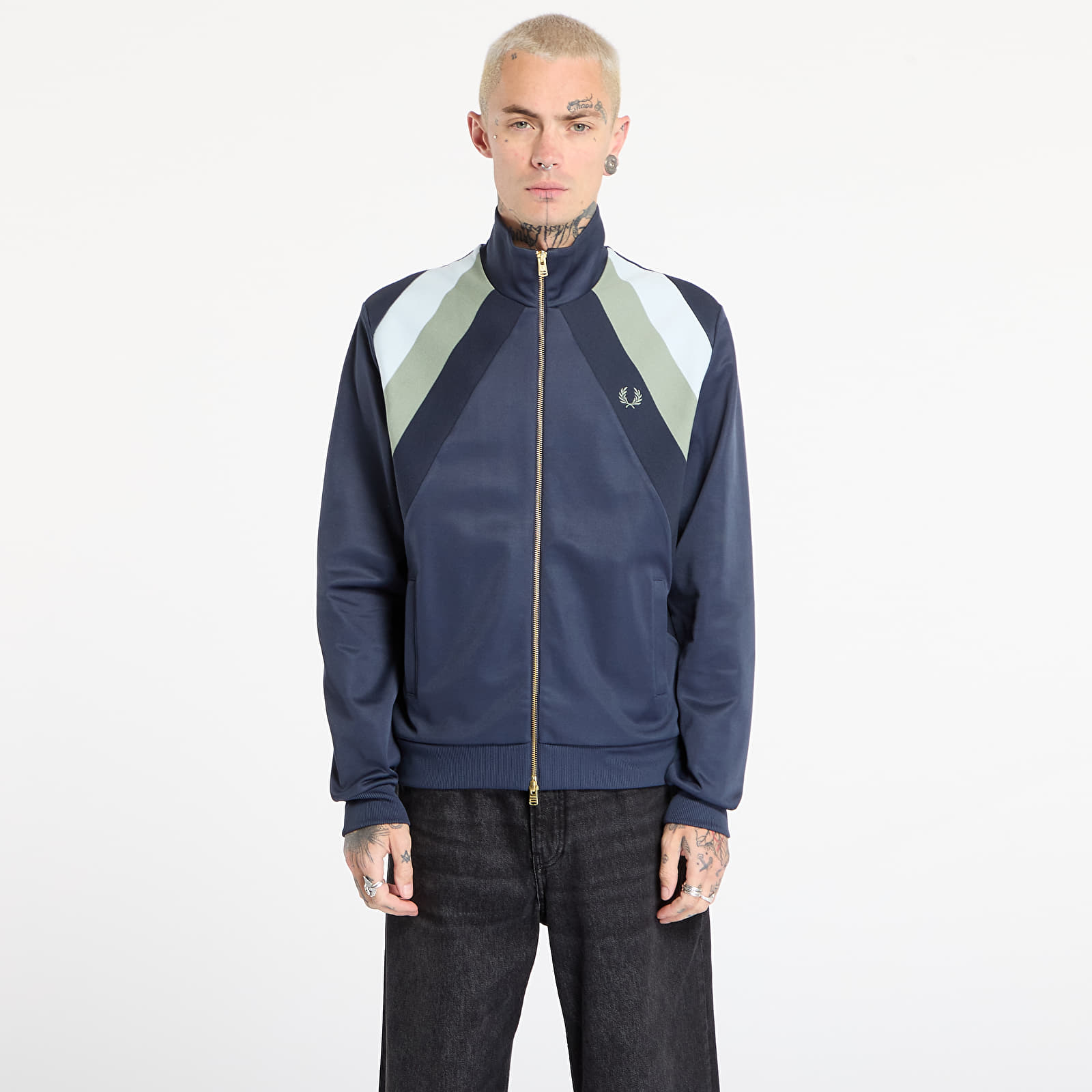 Мъжки якета FRED PERRY Striped Panel Track Jacket Dark Airforce