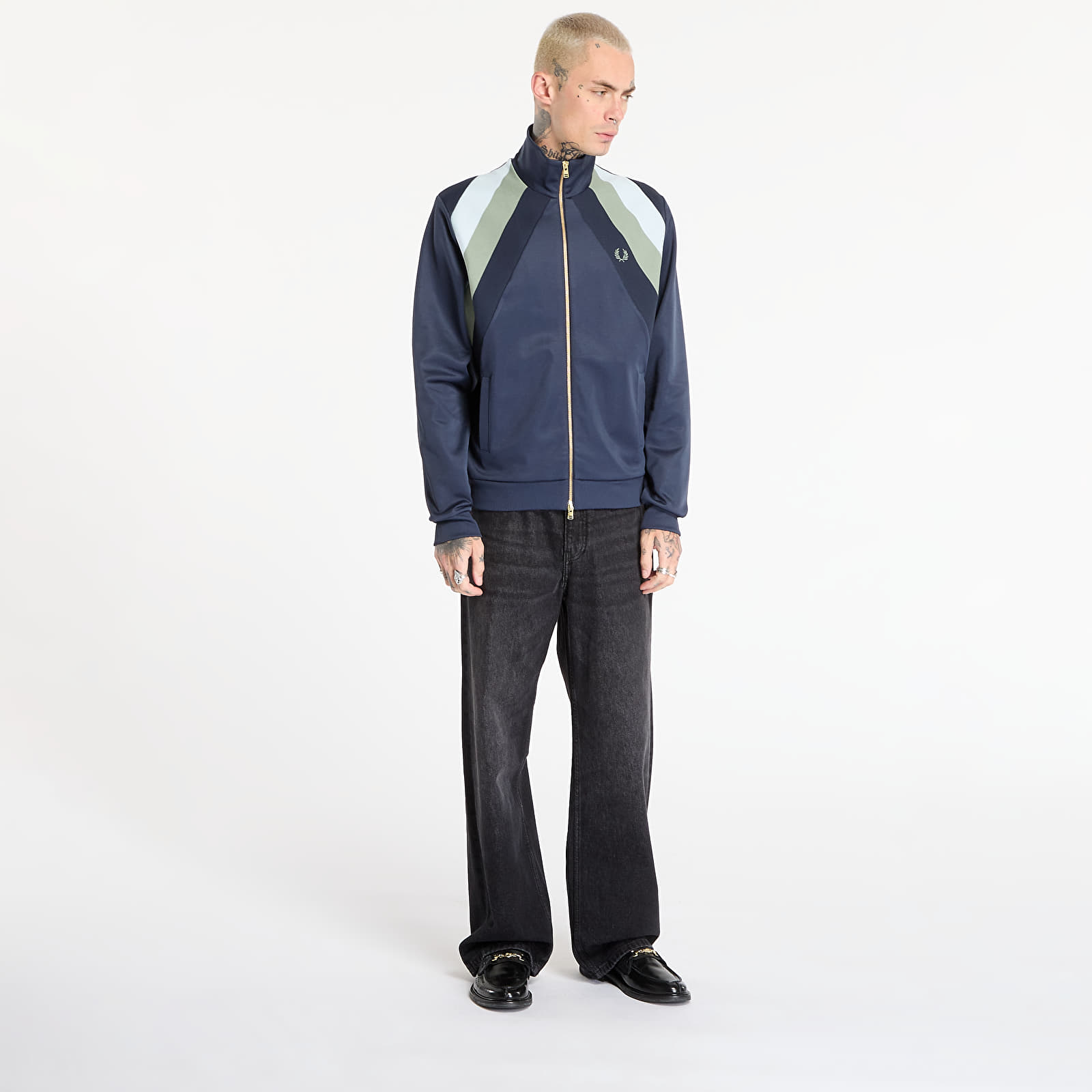 Мъжки якета FRED PERRY Striped Panel Track Jacket Dark Airforce