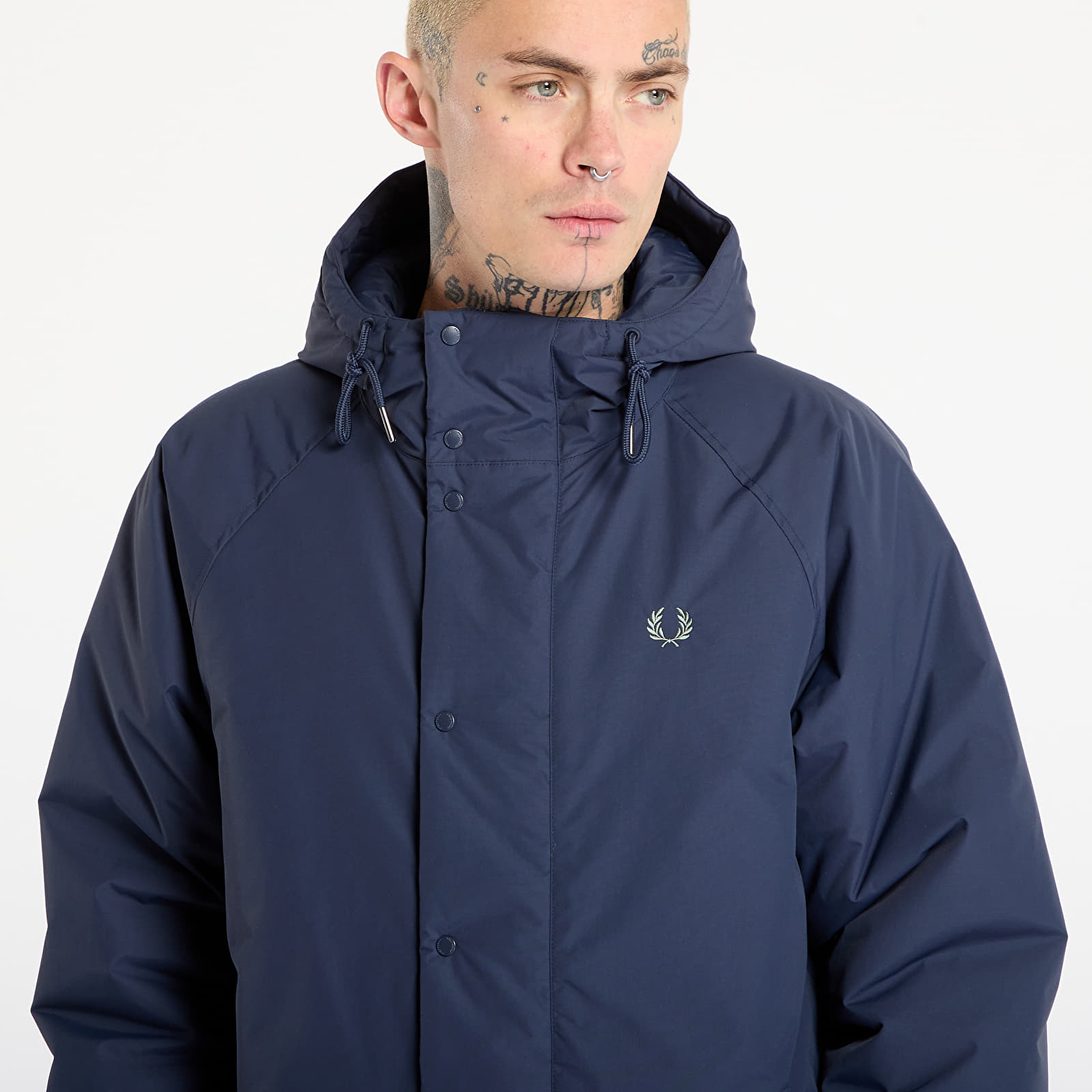 Pánské péřové bundy FRED PERRY Padded Zip Through Jacket Dark Airforce