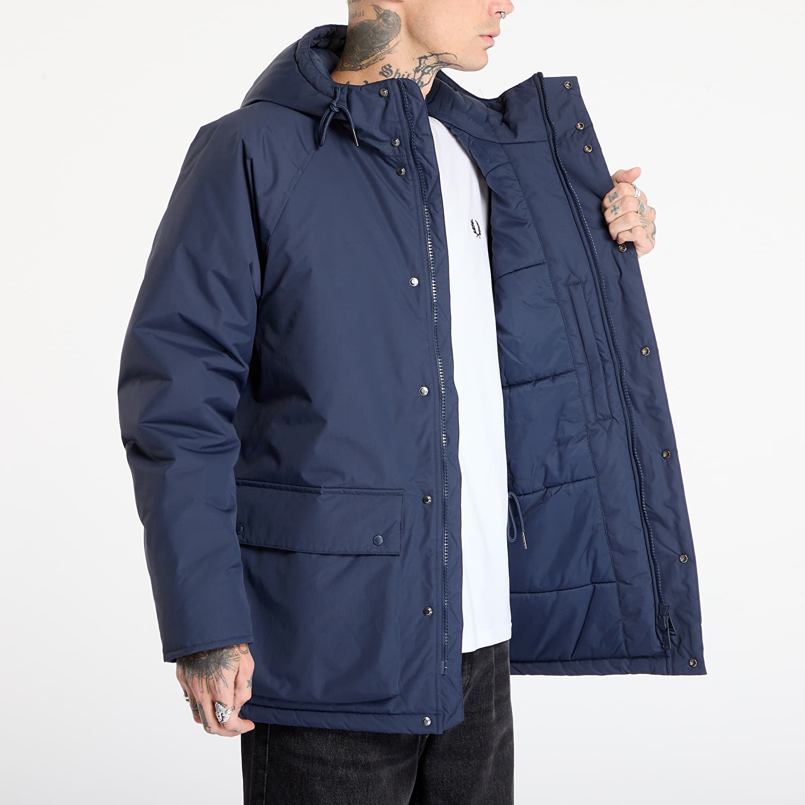 Pánské péřové bundy FRED PERRY Padded Zip Through Jacket Dark Airforce