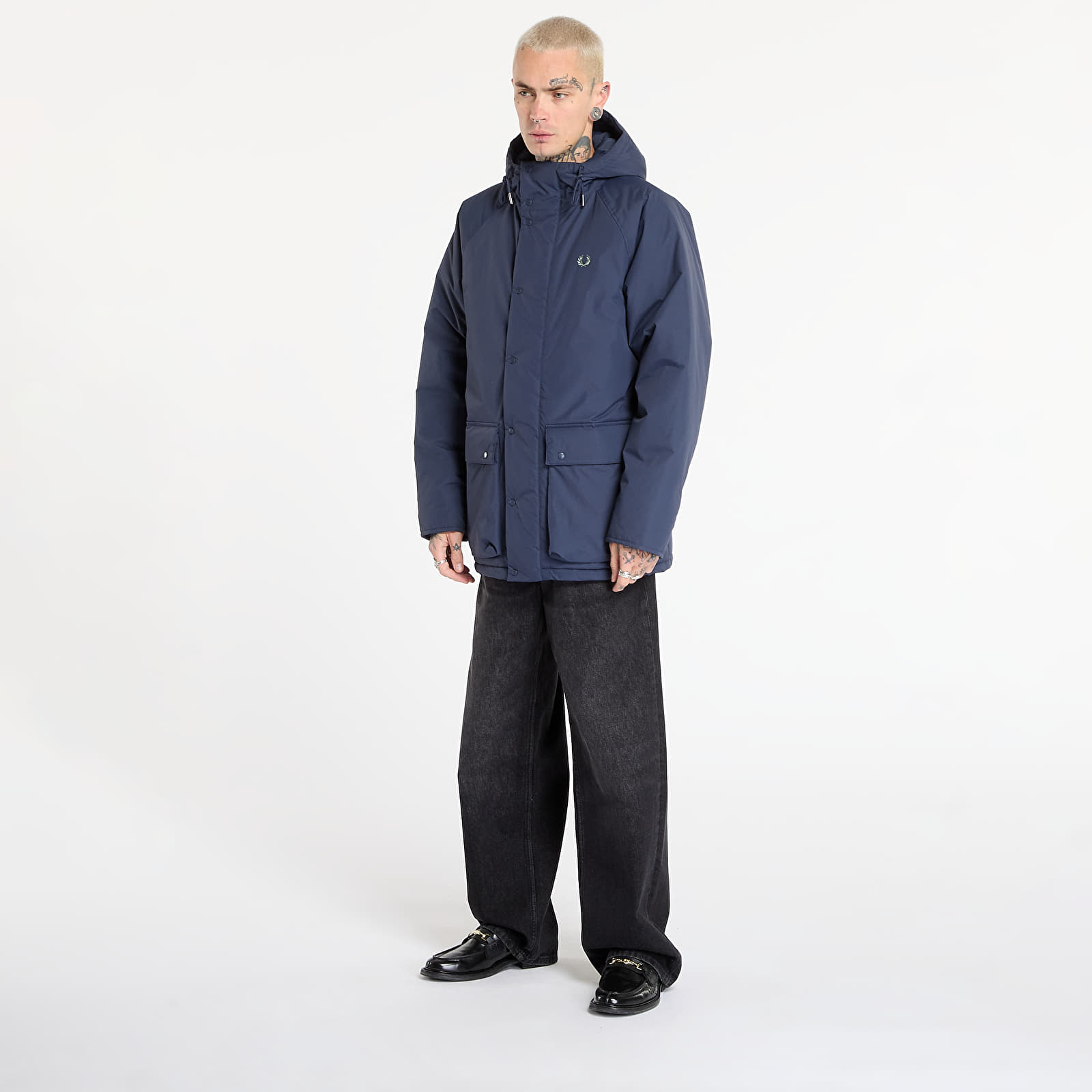 Pánské péřové bundy FRED PERRY Padded Zip Through Jacket Dark Airforce