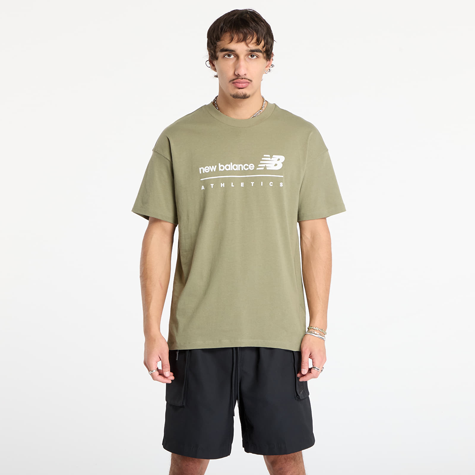 Pánská trička New Balance Linear Graphic T-Shirt Dark Olive