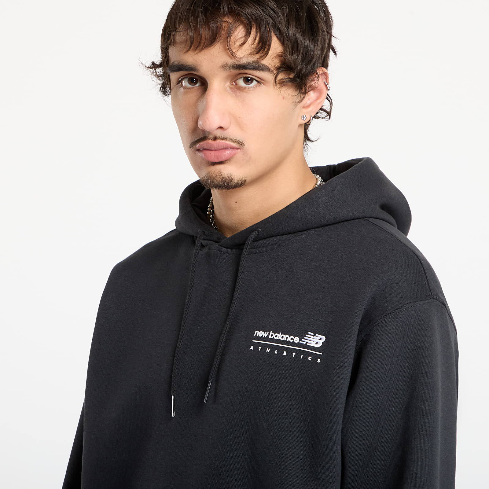 Gensere for menn New Balance Linear Graphic Fleece Hoodie Black