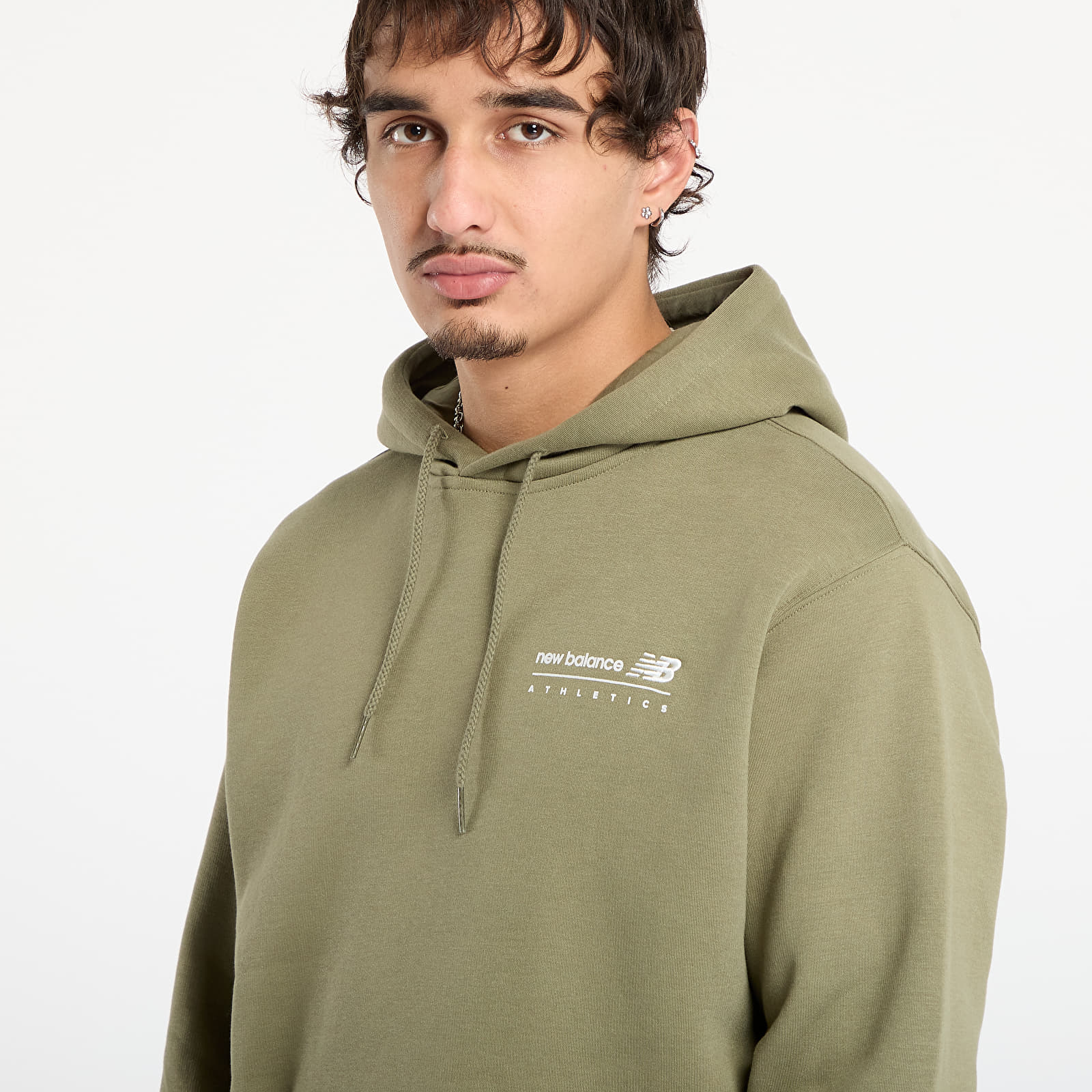 Gensere for menn New Balance Linear Graphic Fleece Hoodie Dark Olive