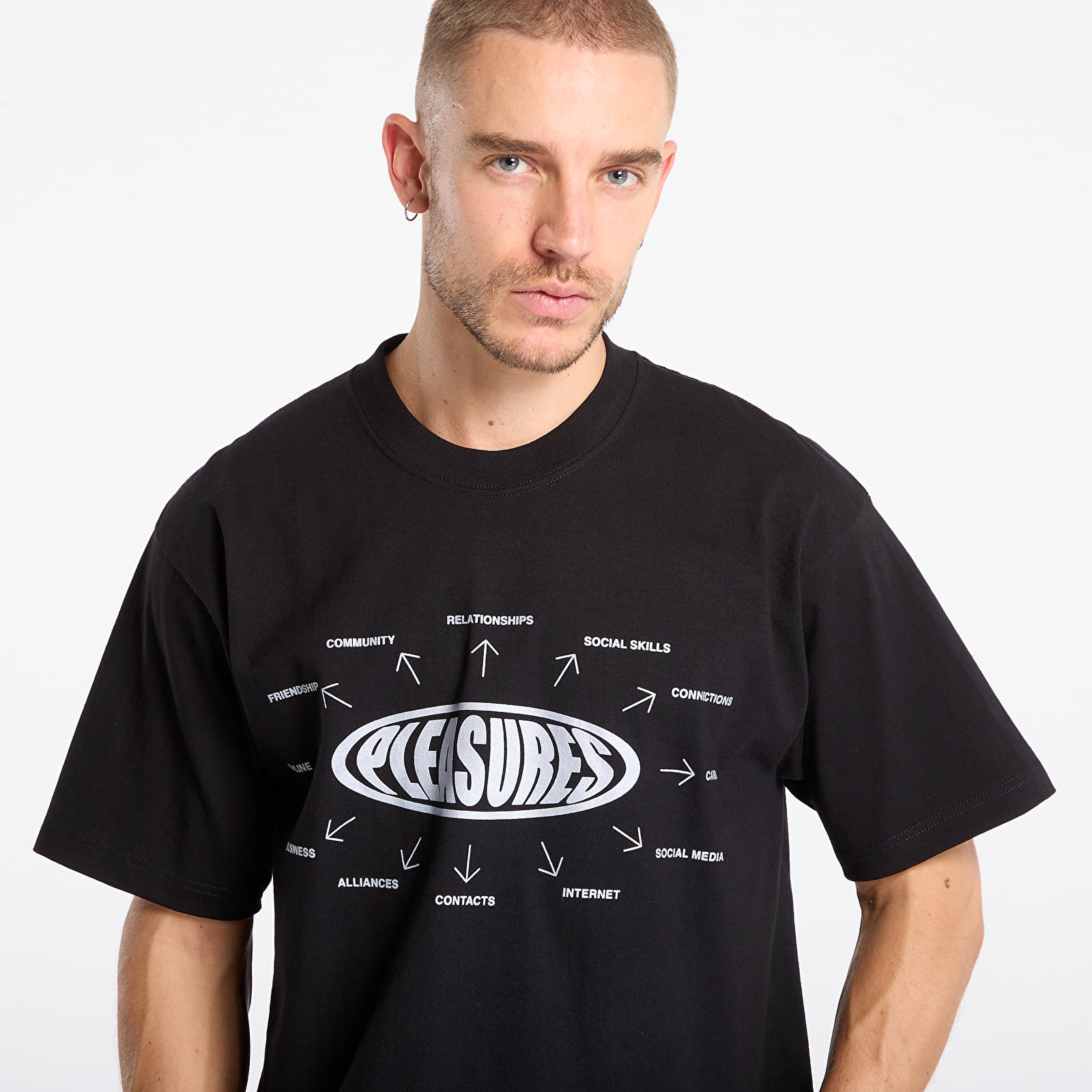 T-krekli PLEASURES Overview Logo T-Shirt Black