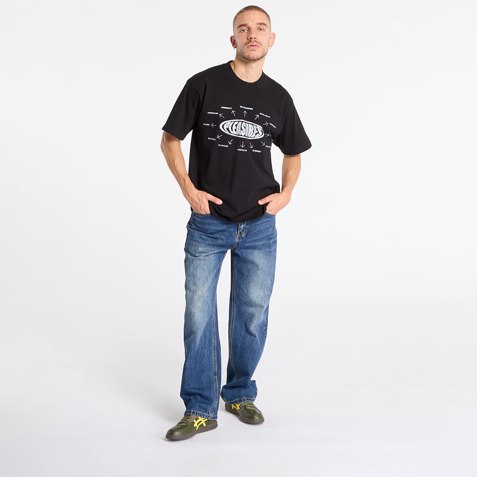 T-krekli PLEASURES Overview Logo T-Shirt Black