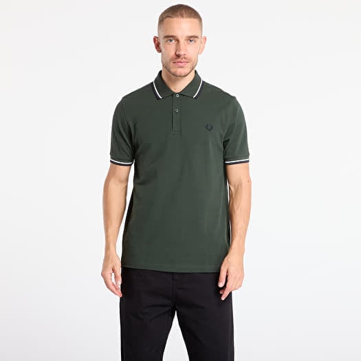 FRED PERRY Twin Tipped Fred Perry Shirt Court green/ Snow white/ Navy