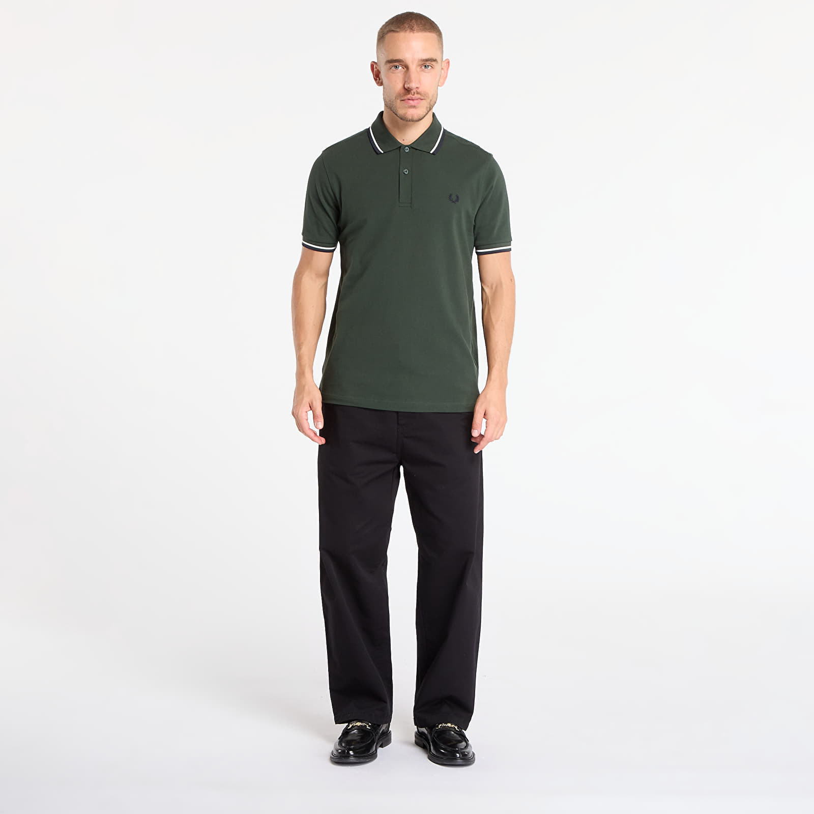 Мъжки тениски FRED PERRY Twin Tipped Fred Perry Shirt Court green/ Snow white/ Navy