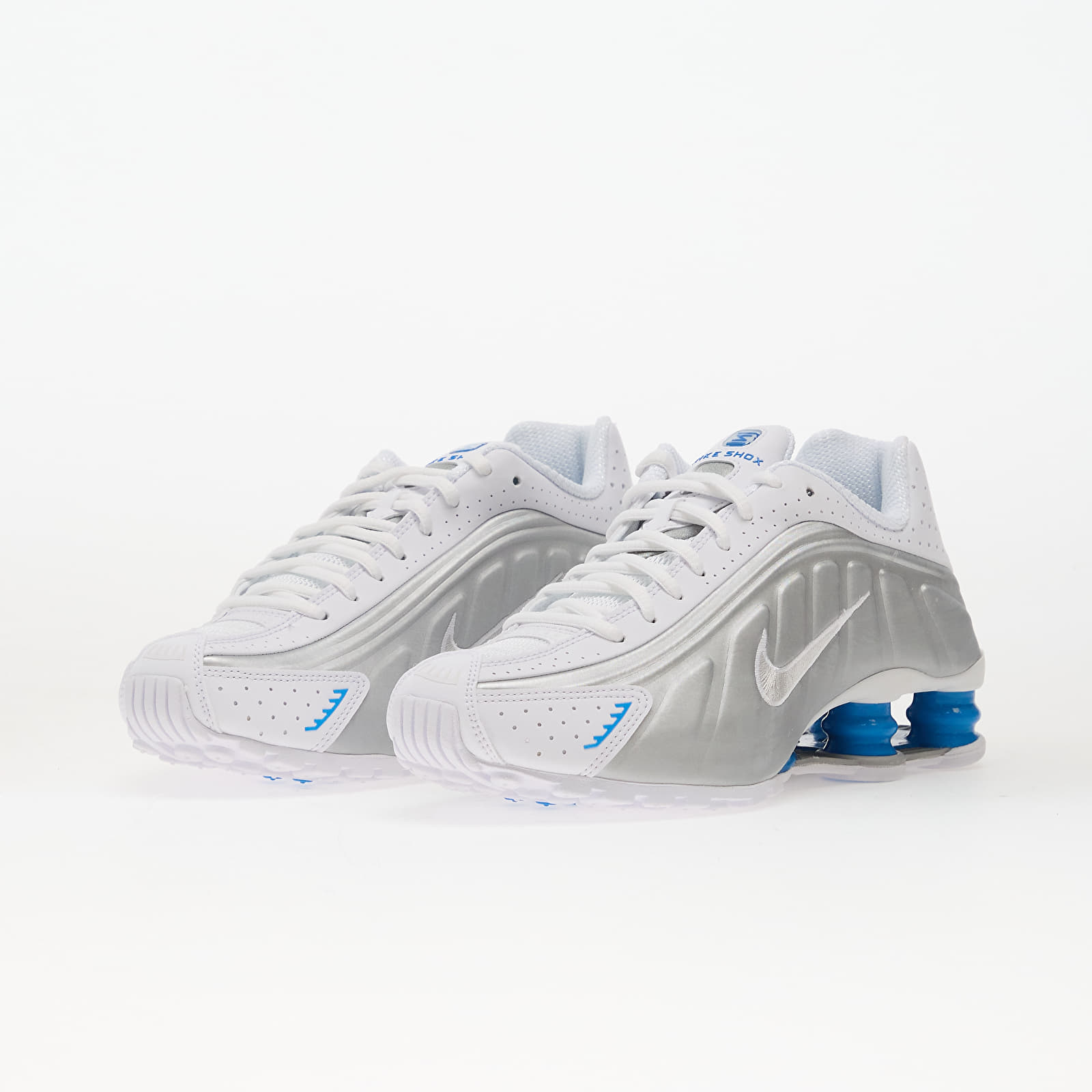 Women's sneakers and shoes Nike Shox R4 White/ Metallic Silver-Blue Hero