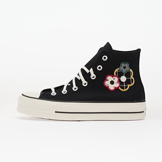Converse Chuck Taylor All Star Lift Platform Floral Patchwork Hi Black/ White/ Sunny Angle