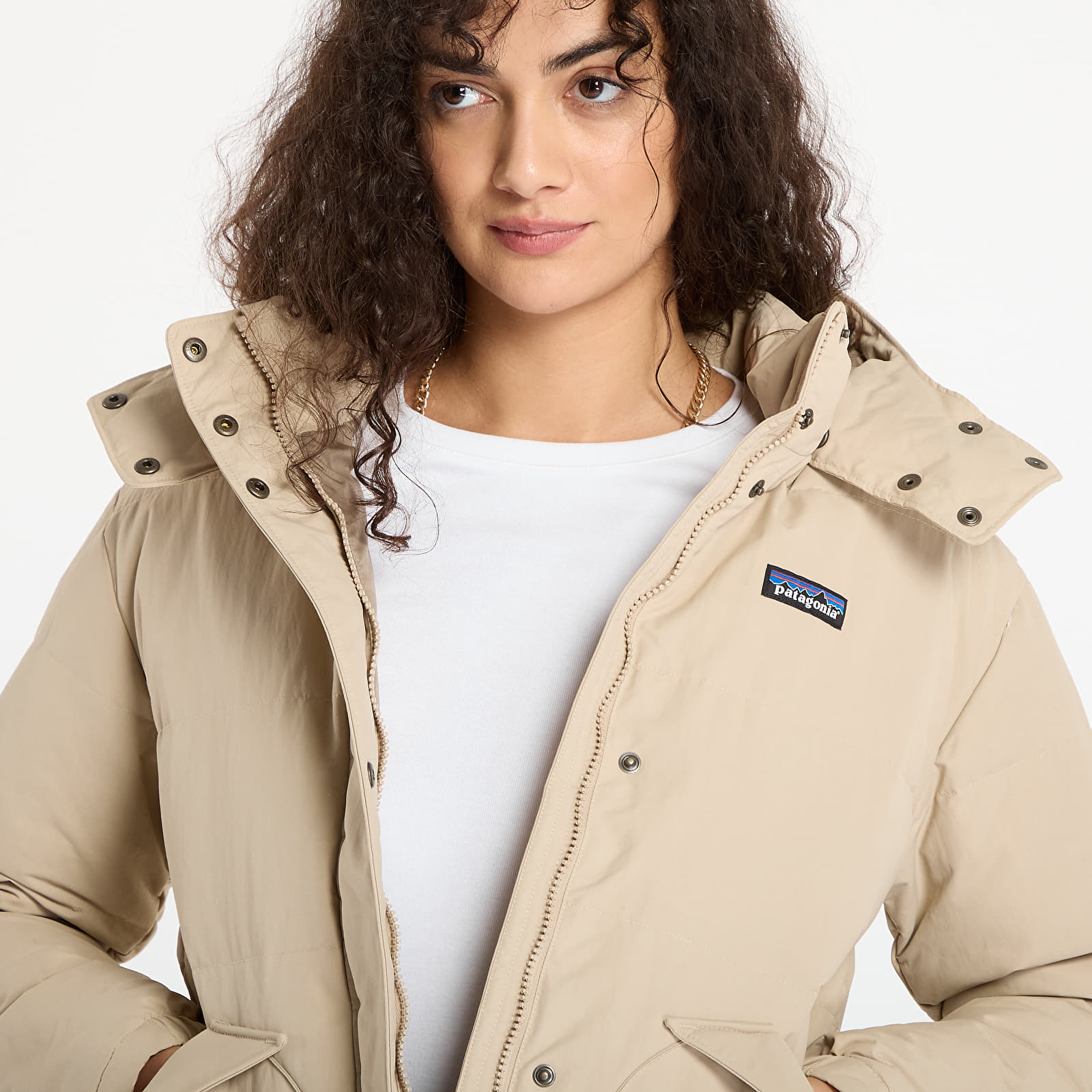 Joped Patagonia W's Downdrift Jacket Oar Tan W/ Seabird Grey