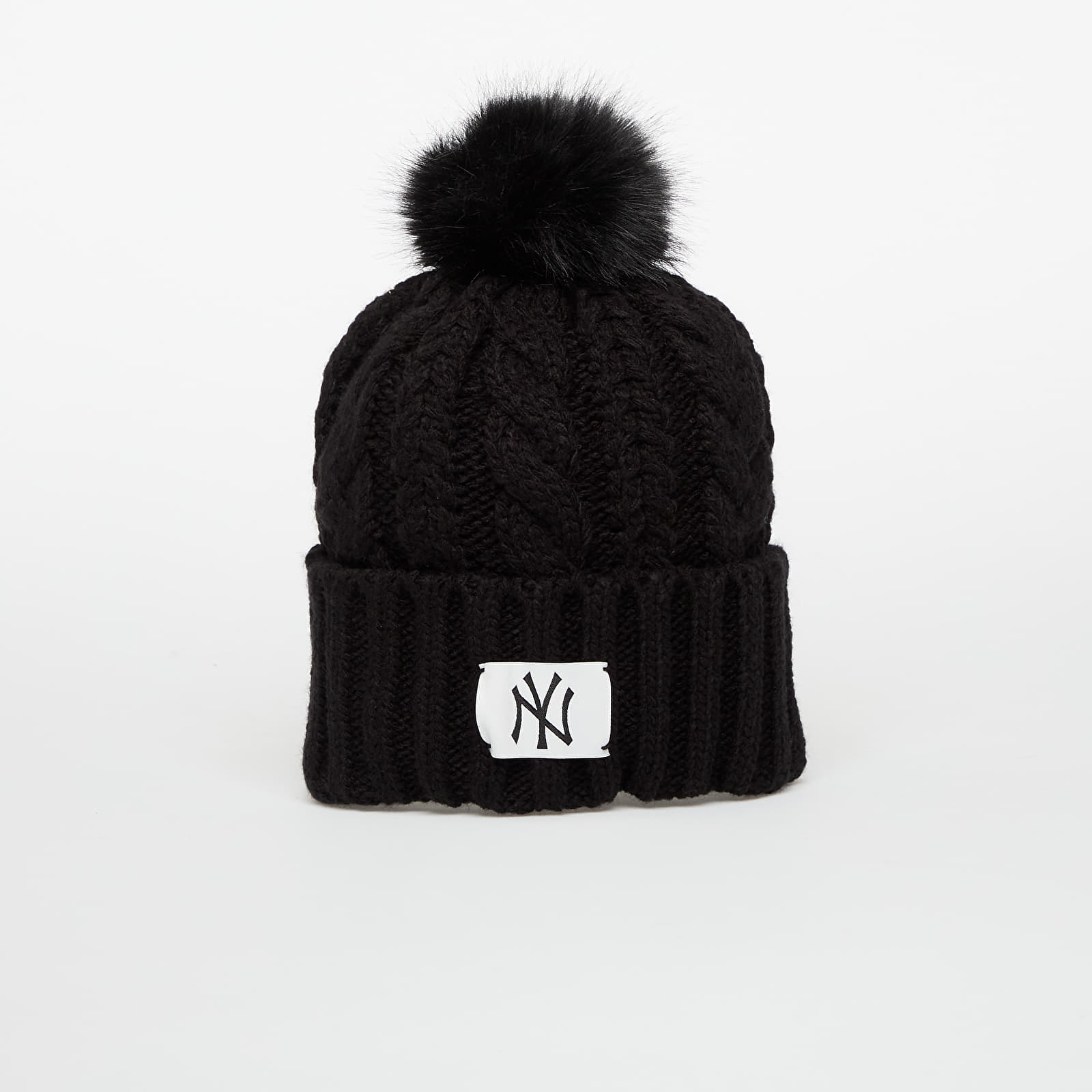 Men's hats New Era Knit Medium Wmns MLB Cable Wide Beanie New York Yankees Black