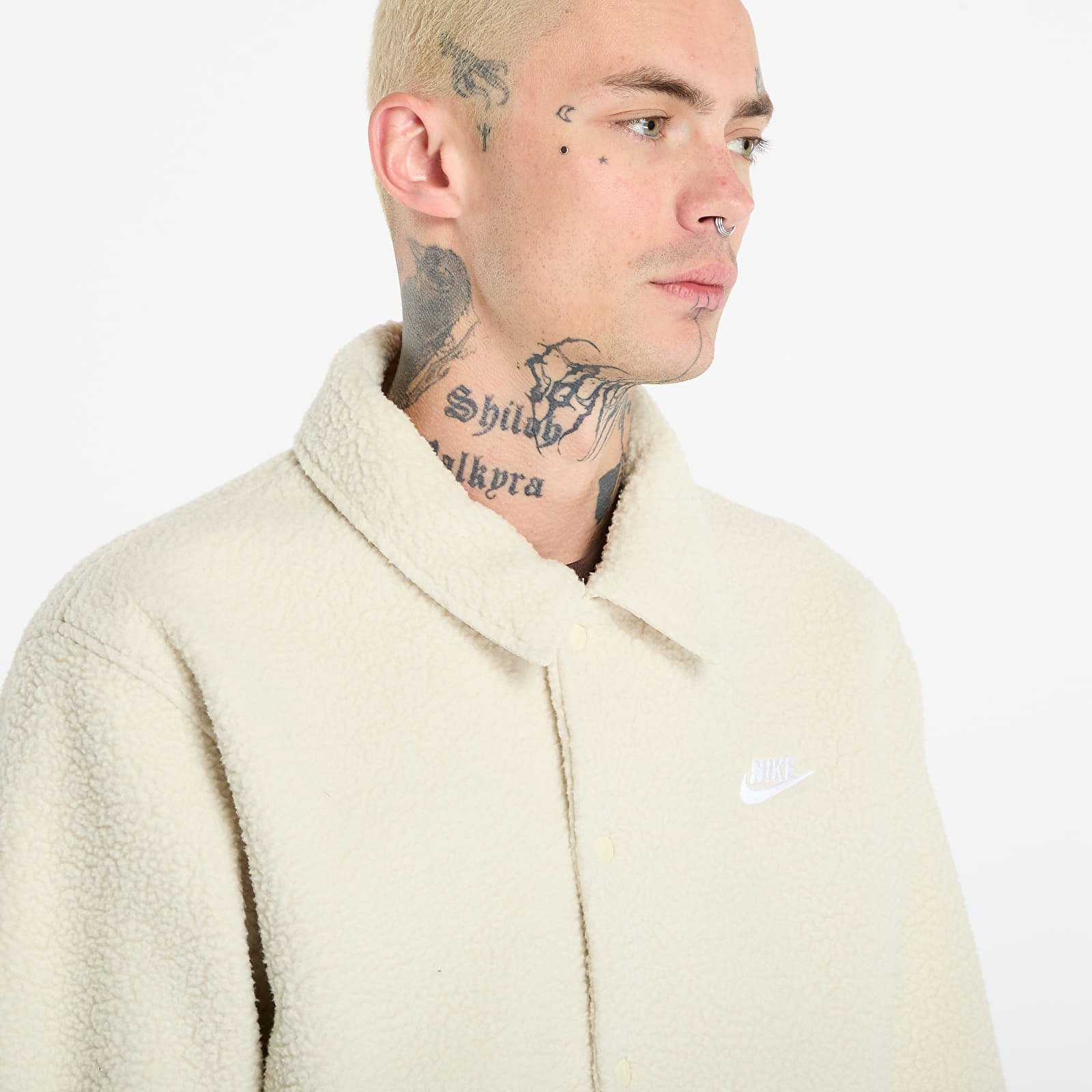 Kurtki Nike Sportswear Club Men's High-Pile Fleece Coaches Jacket Lt Khaki/ White