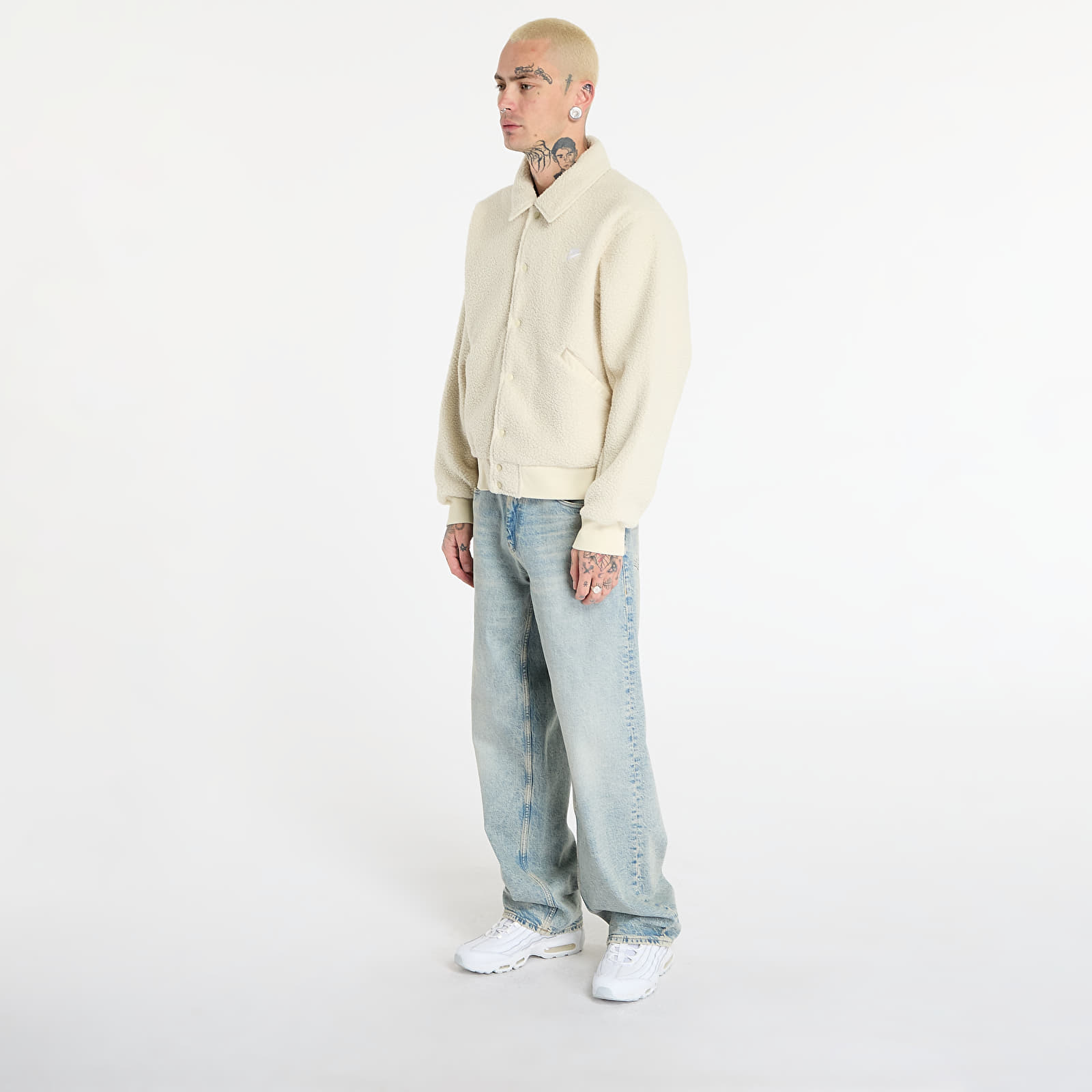 Kurtki Nike Sportswear Club Men's High-Pile Fleece Coaches Jacket Lt Khaki/ White