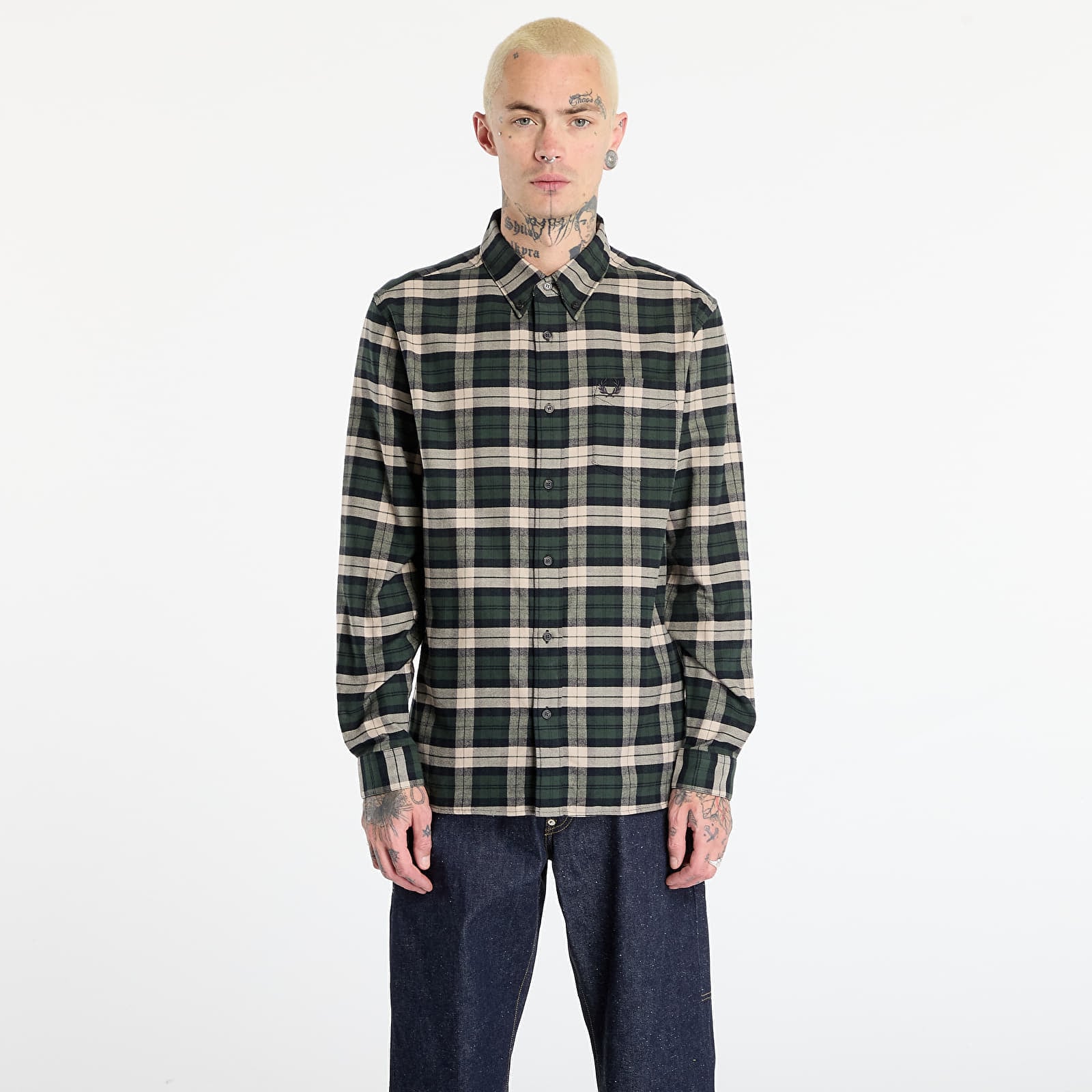 Camasa FRED PERRY Brushed Twill Tartan Shirt Court Green L