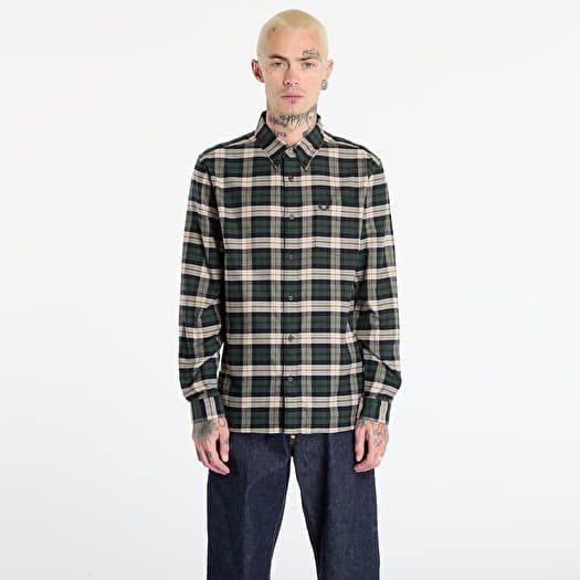 FRED PERRY Brushed Twill Tartan Shirt Court Green