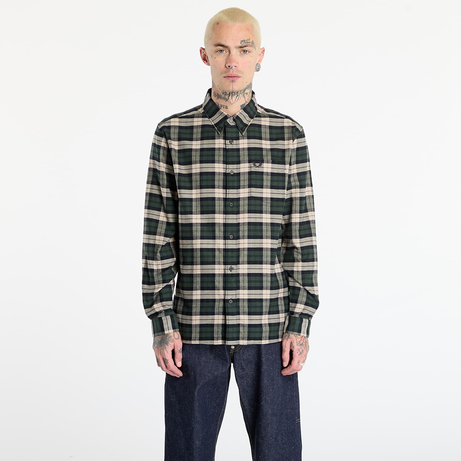 Herren-Hemden FRED PERRY Brushed Twill Tartan Shirt Court Green