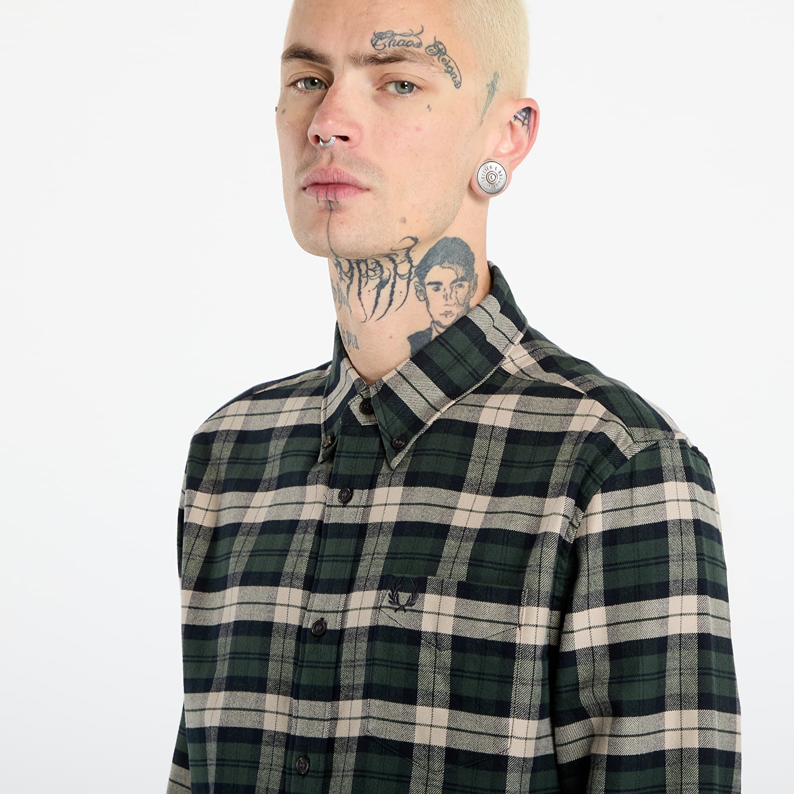 Herren-Hemden FRED PERRY Brushed Twill Tartan Shirt Court Green